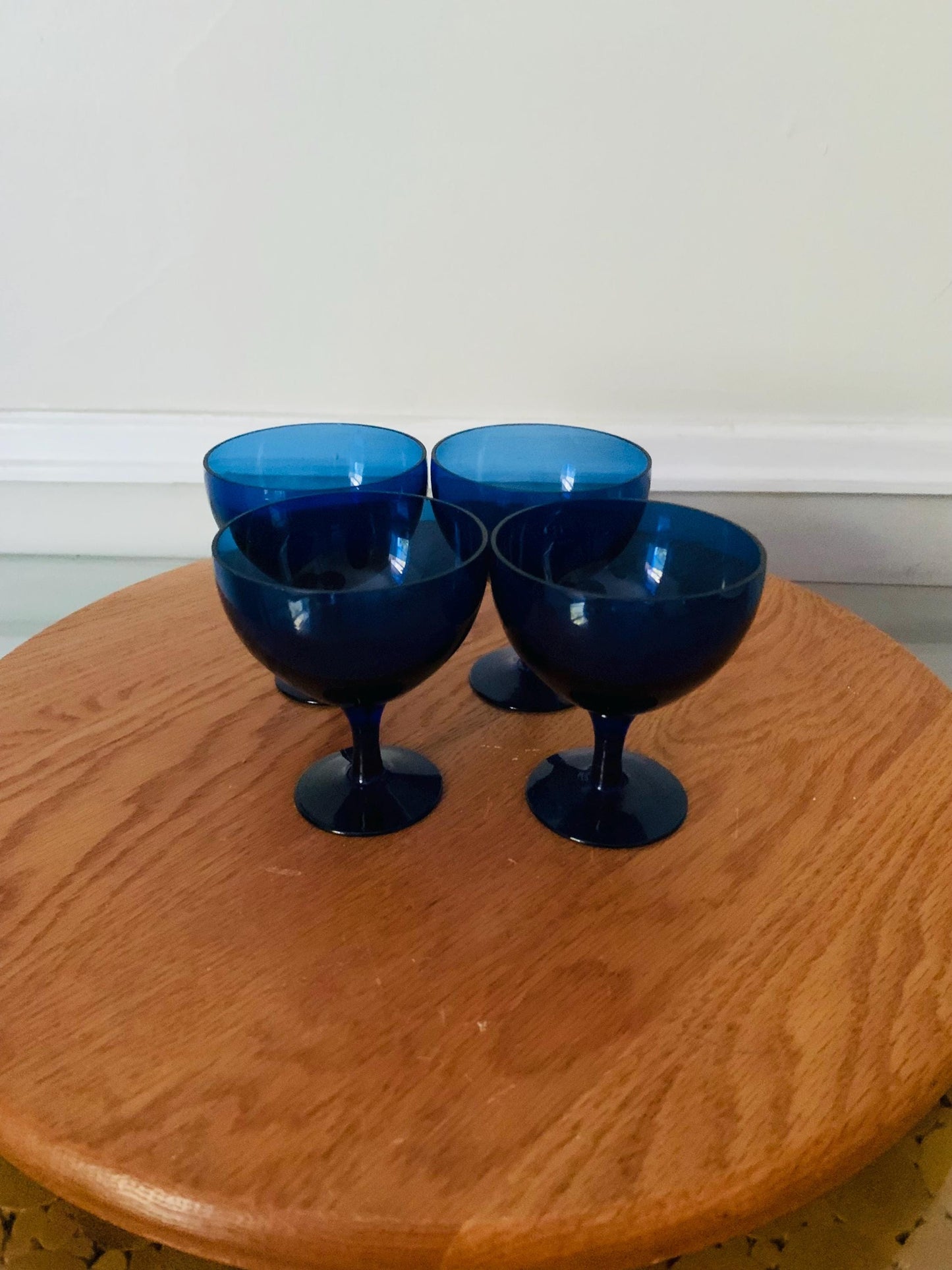 Set of 4 Short Vintage Cobalt Blue Wine Glasses