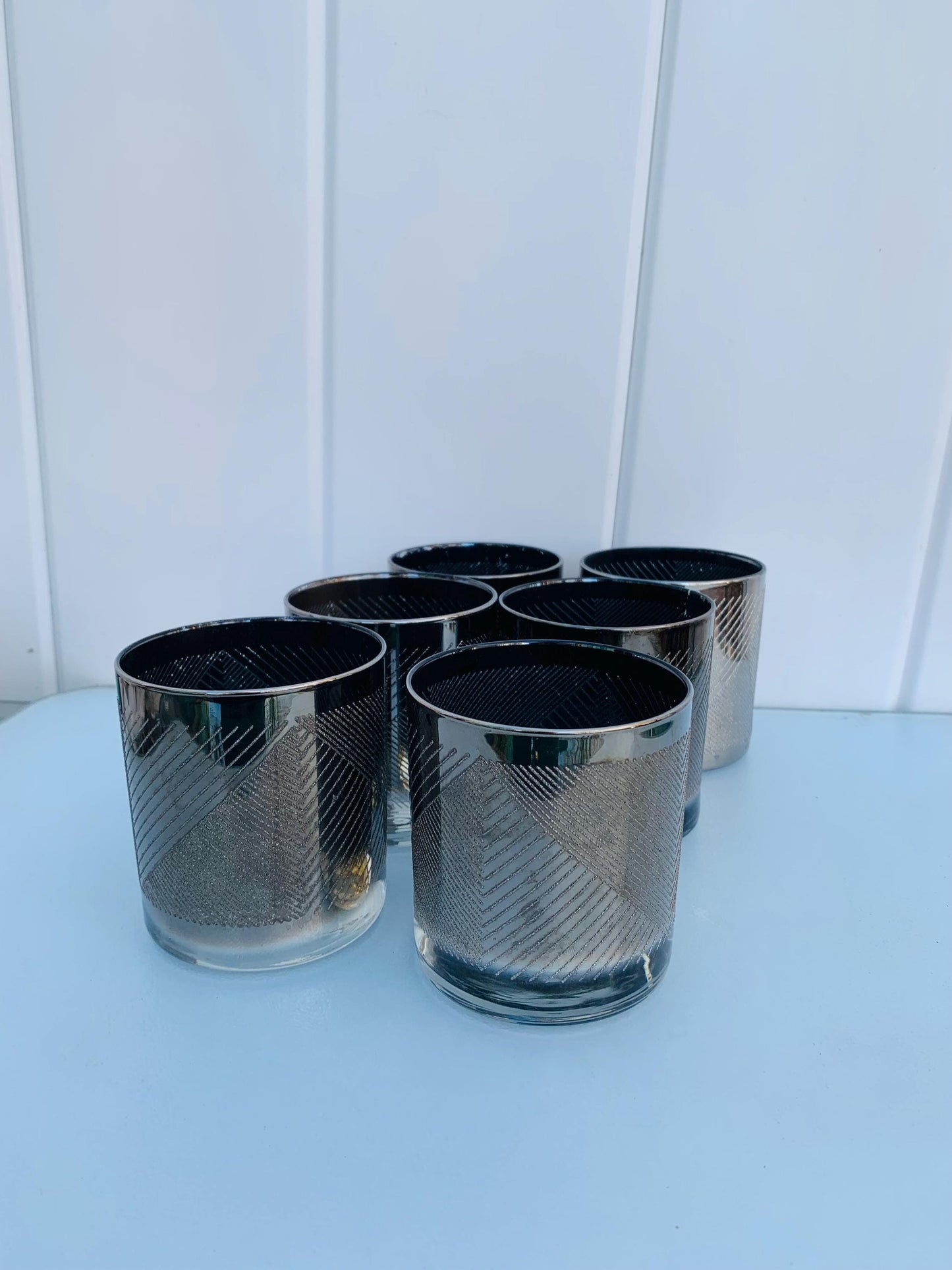 Set of 6 MCM Short Textured Silver Fade Low Ball Tumblers