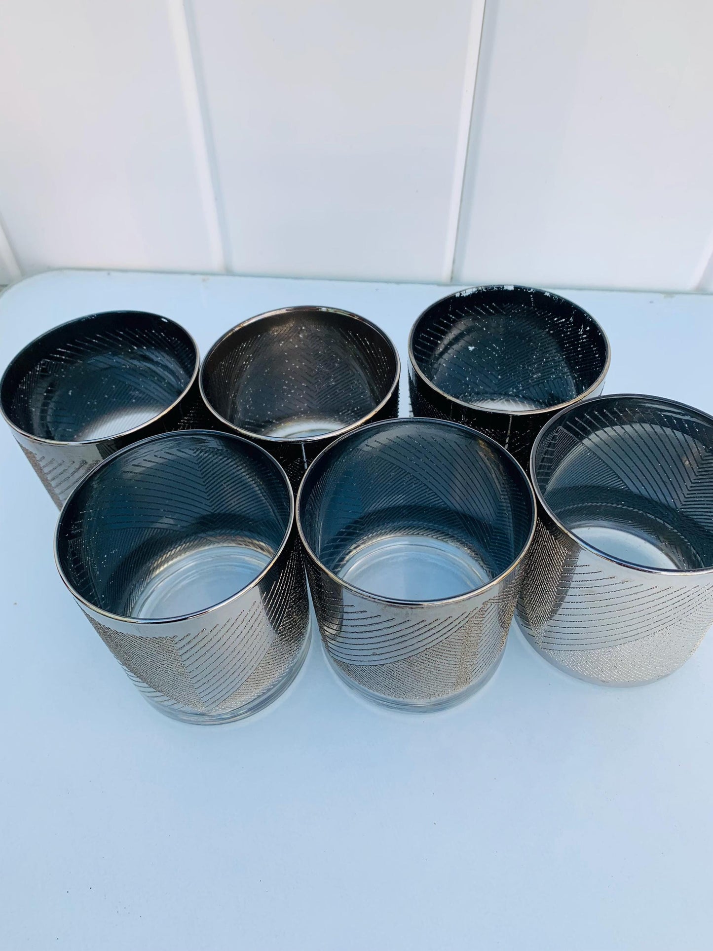 Set of 6 MCM Short Textured Silver Fade Low Ball Tumblers