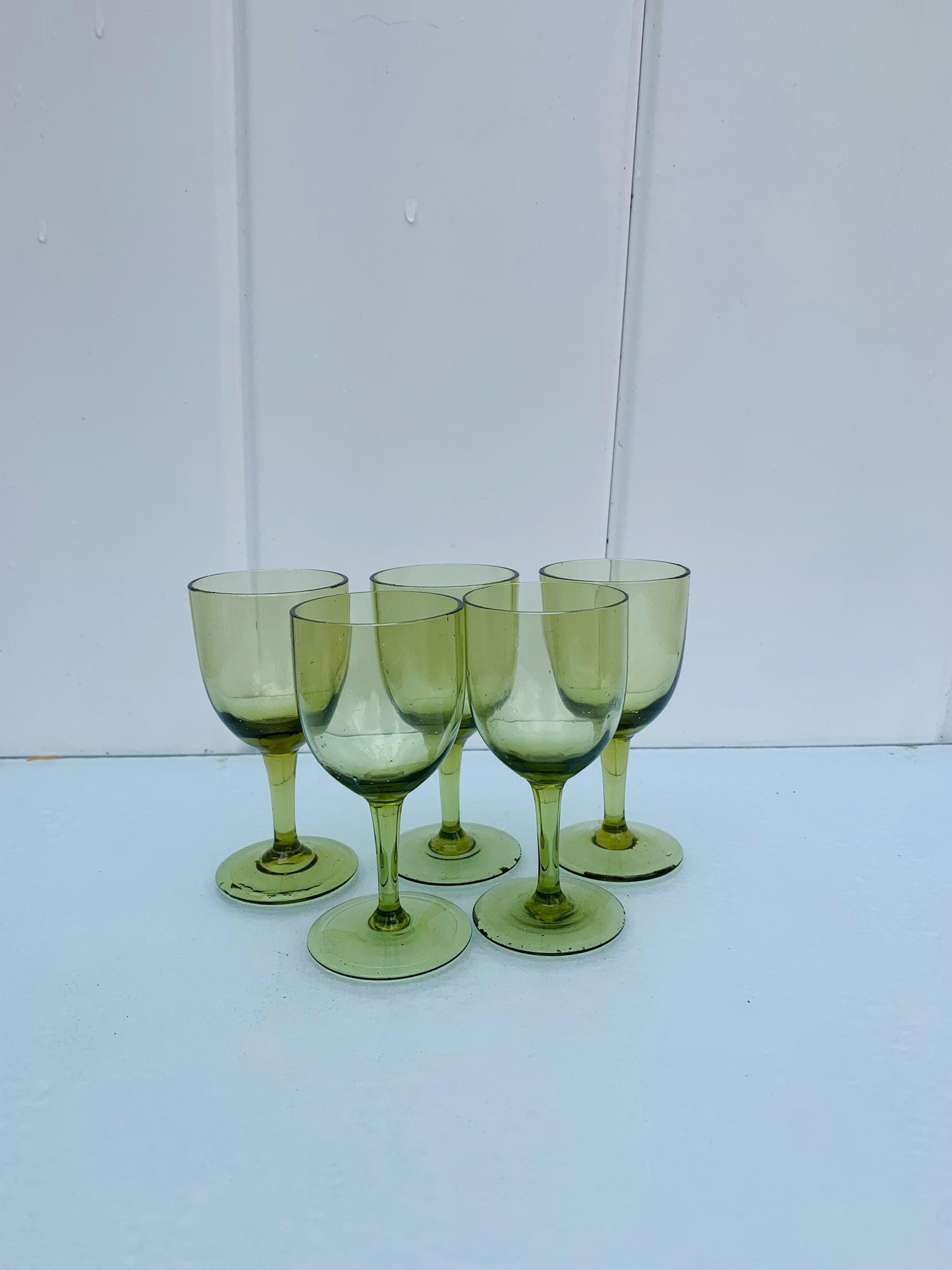 Set of 5 Vintage Small Olive Liqueur Glasses