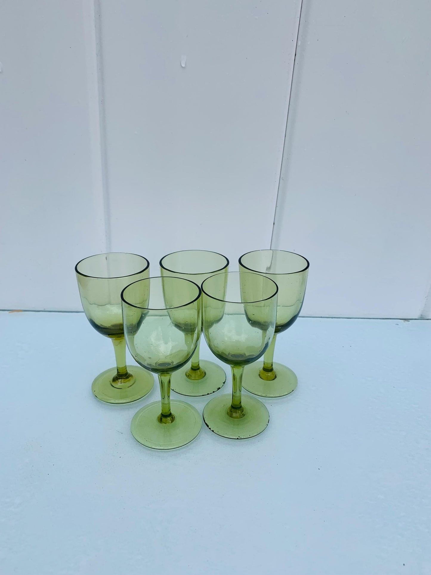 Set of 5 Vintage Small Olive Liqueur Glasses
