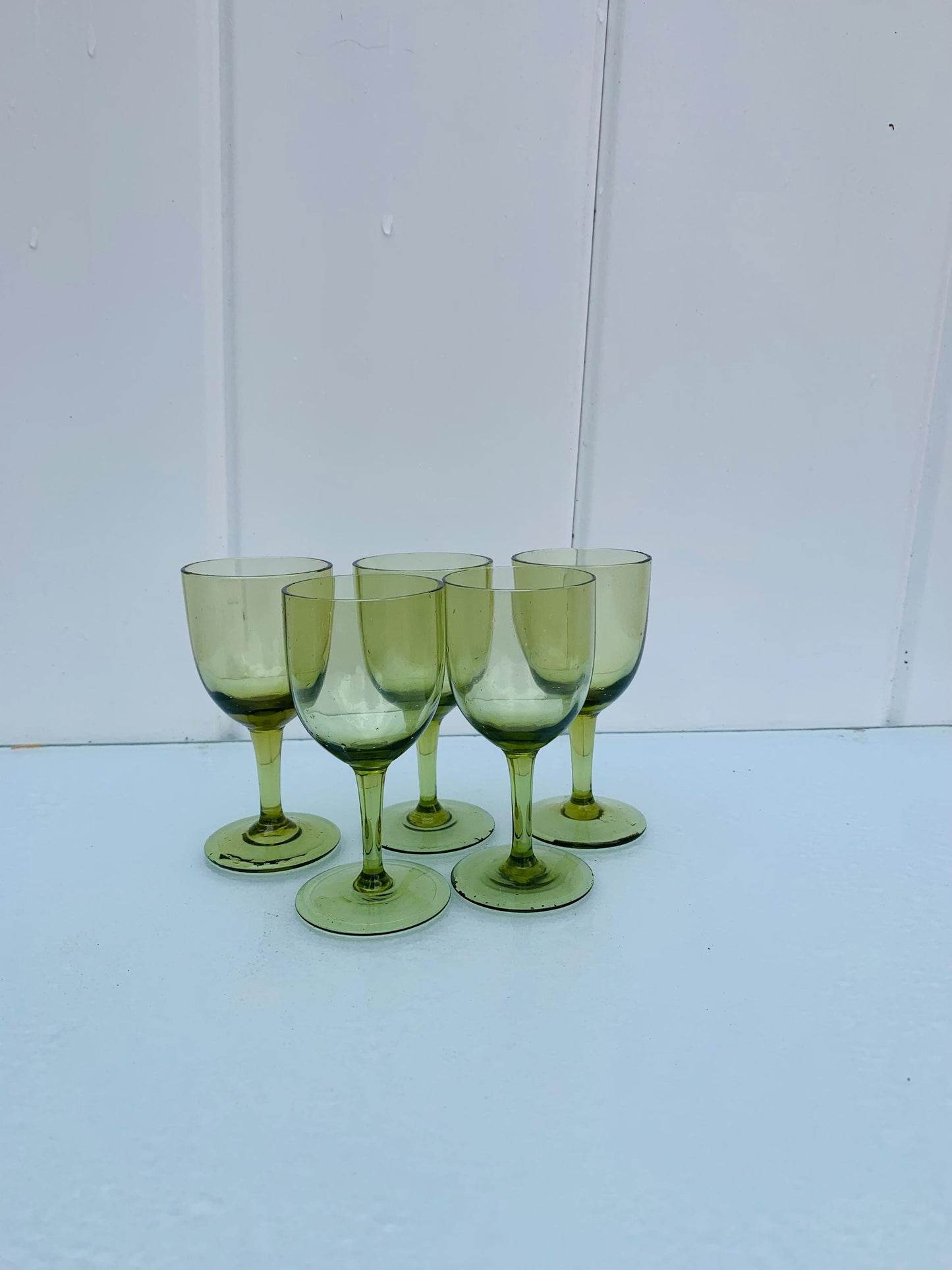 Set of 5 Vintage Small Olive Liqueur Glasses