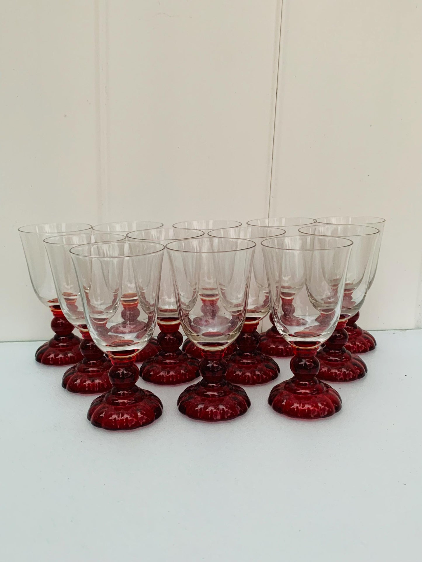Set of 12 Antique Ruby Red Stem Cordial Glasses