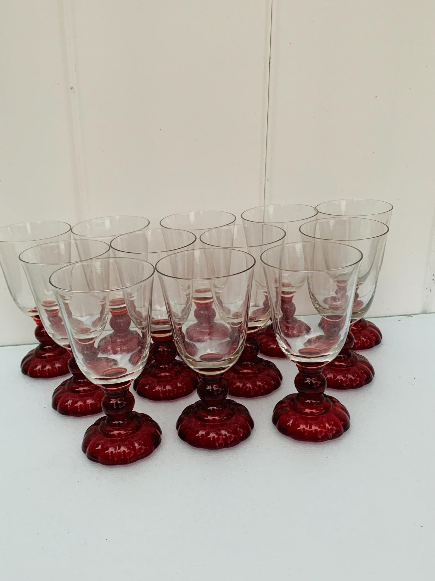 Set of 12 Antique Ruby Red Stem Cordial Glasses