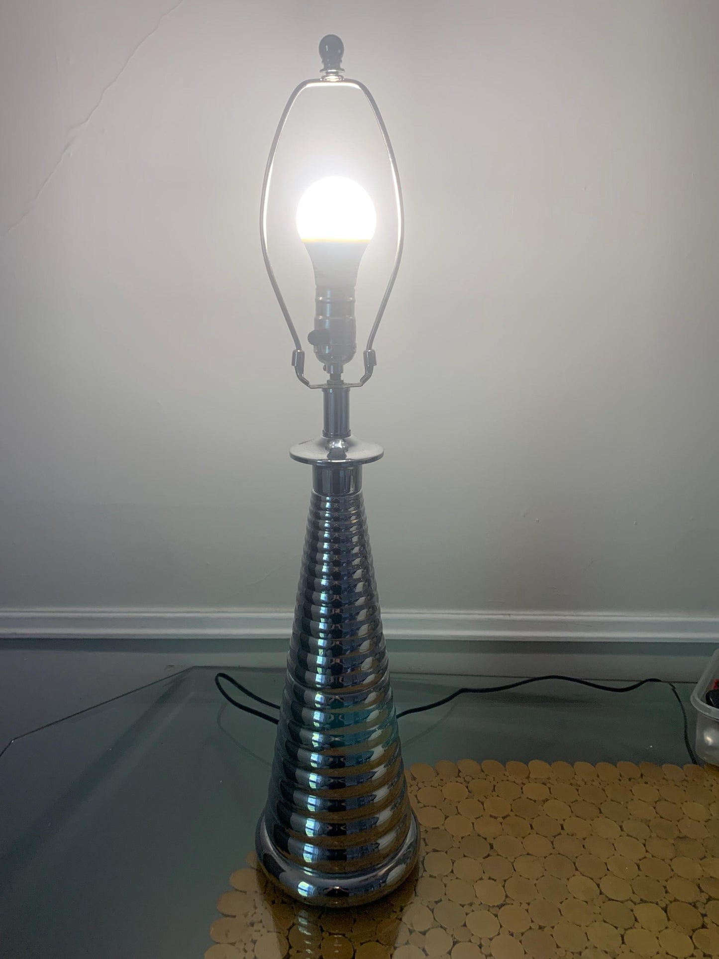 Tall MCM Stacked Chrome Column Lamp No Shade