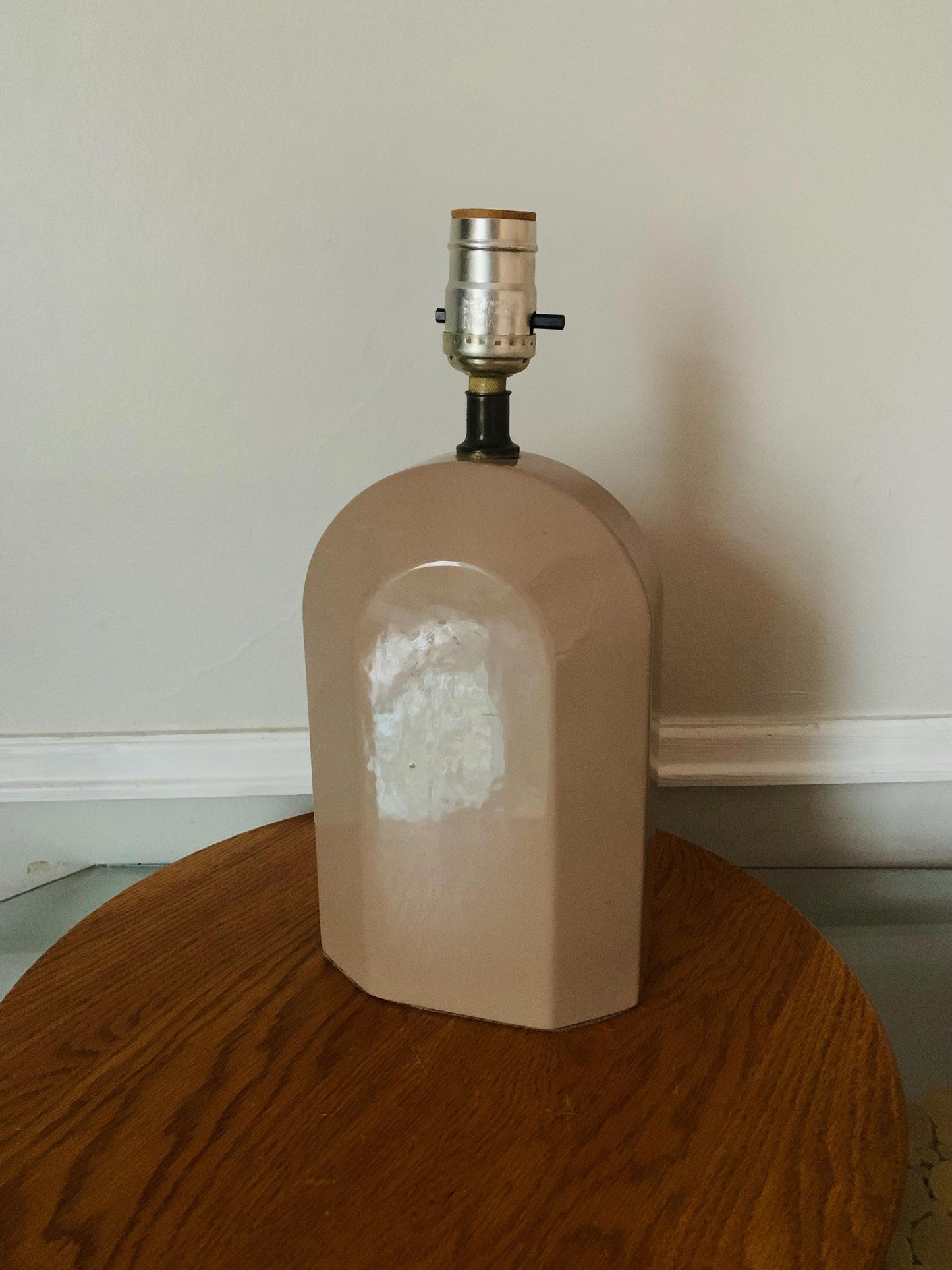 Vintage Small Taupe Art Deco Inspired Ceramic Lamp No Shade