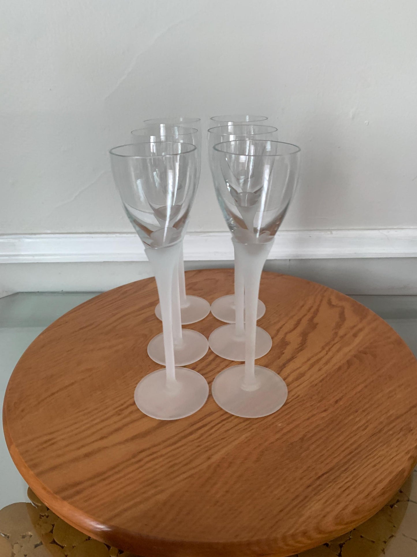 Vintage Set of 6 Tall Frosted Stem Liqueur Glasses