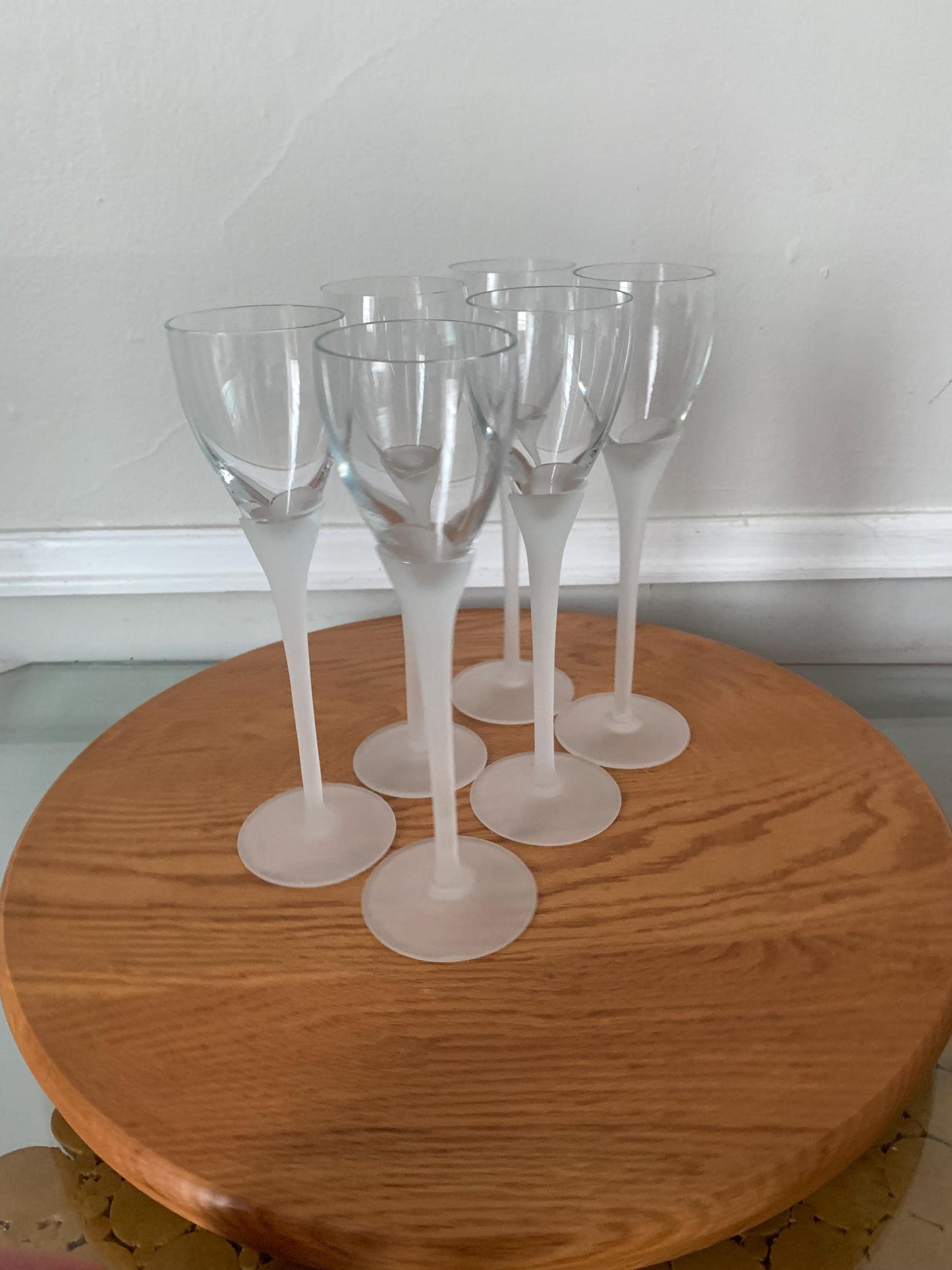 Vintage Set of 6 Tall Frosted Stem Liqueur Glasses