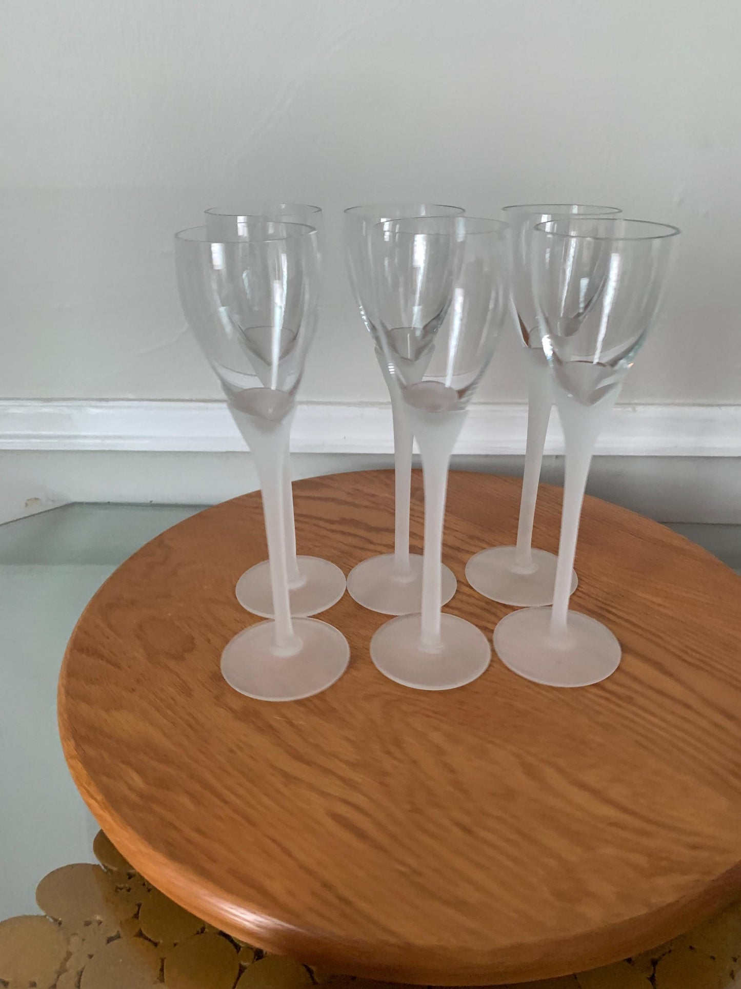 Vintage Set of 6 Tall Frosted Stem Liqueur Glasses