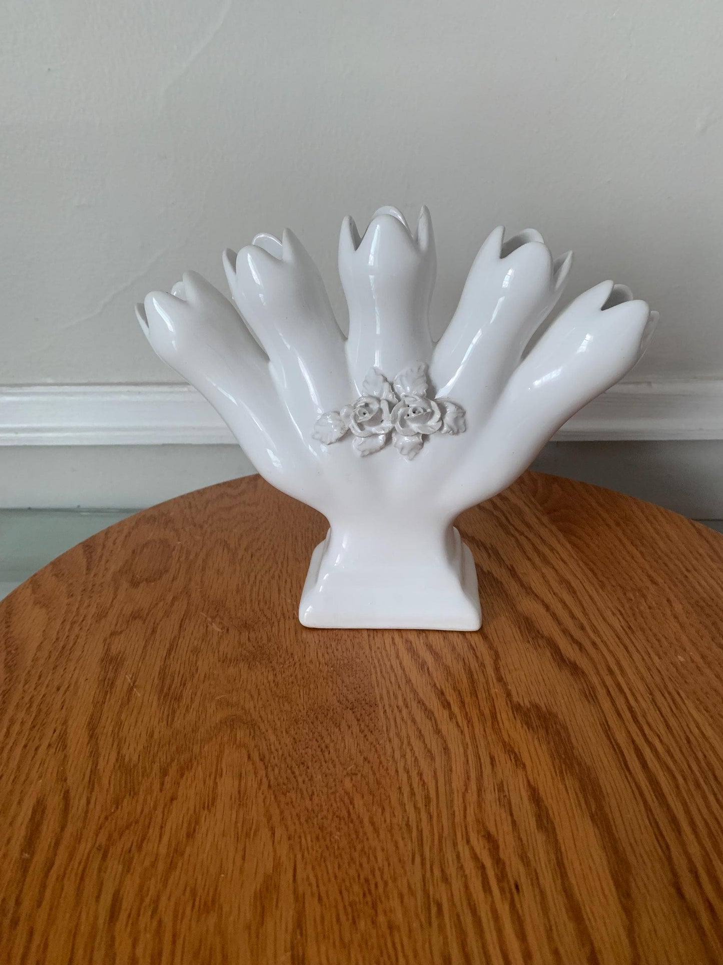 Vintage White Ceramic Five Finger Vase Made in Portugal