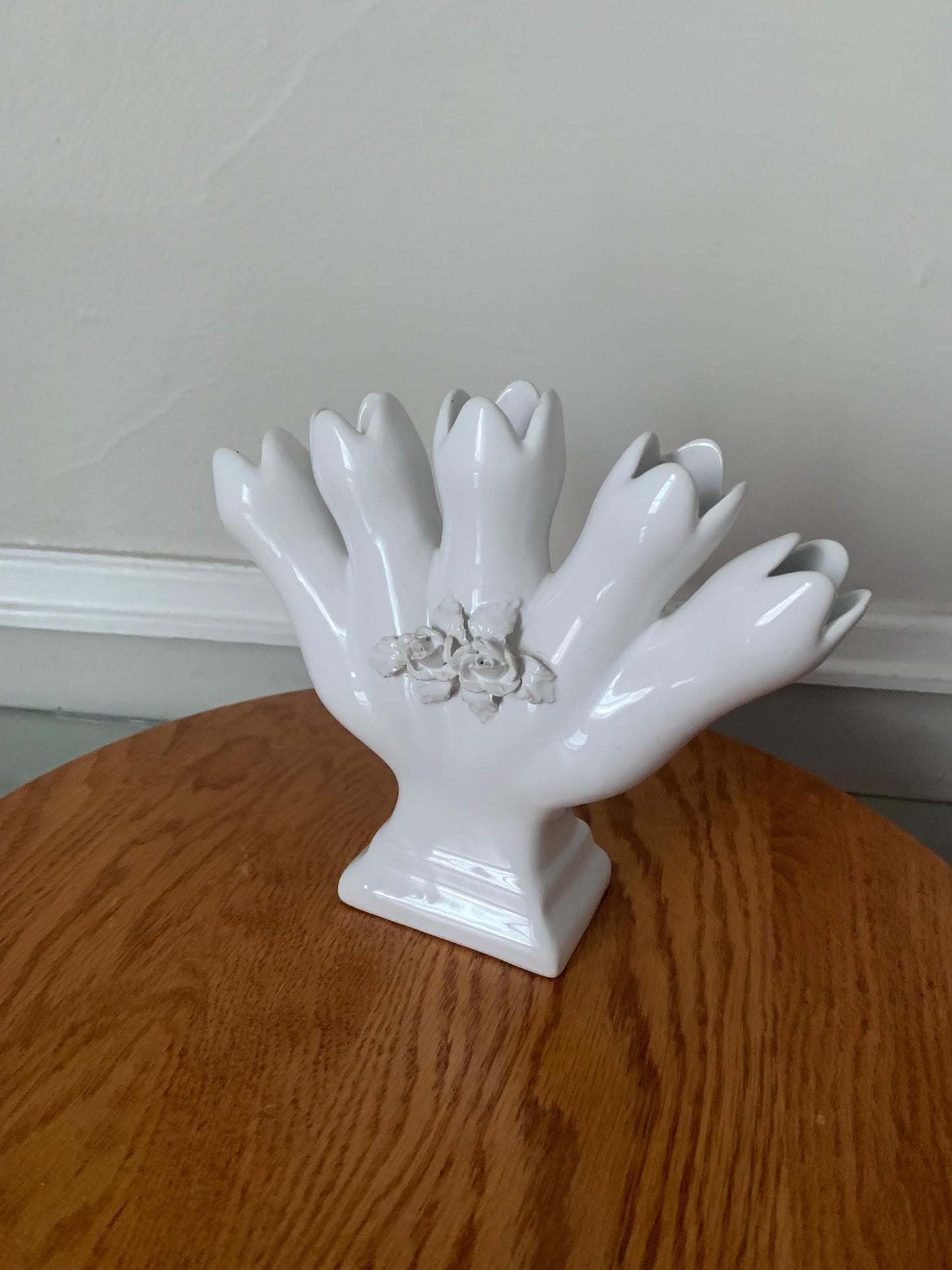 Vintage White Ceramic Five Finger Vase Made in Portugal