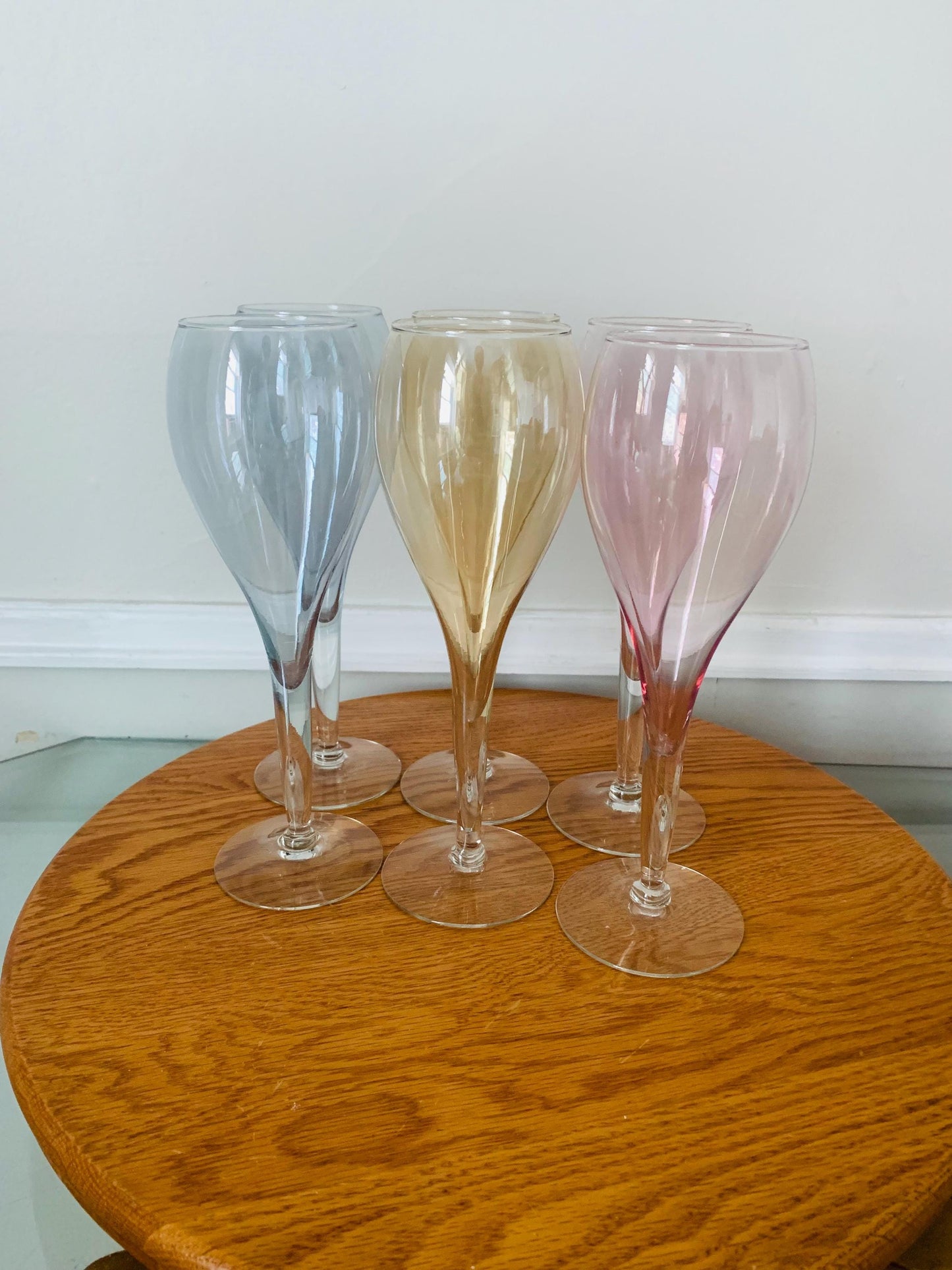 Vintage Set of 6 Iridescent Pastel Wine Glasses