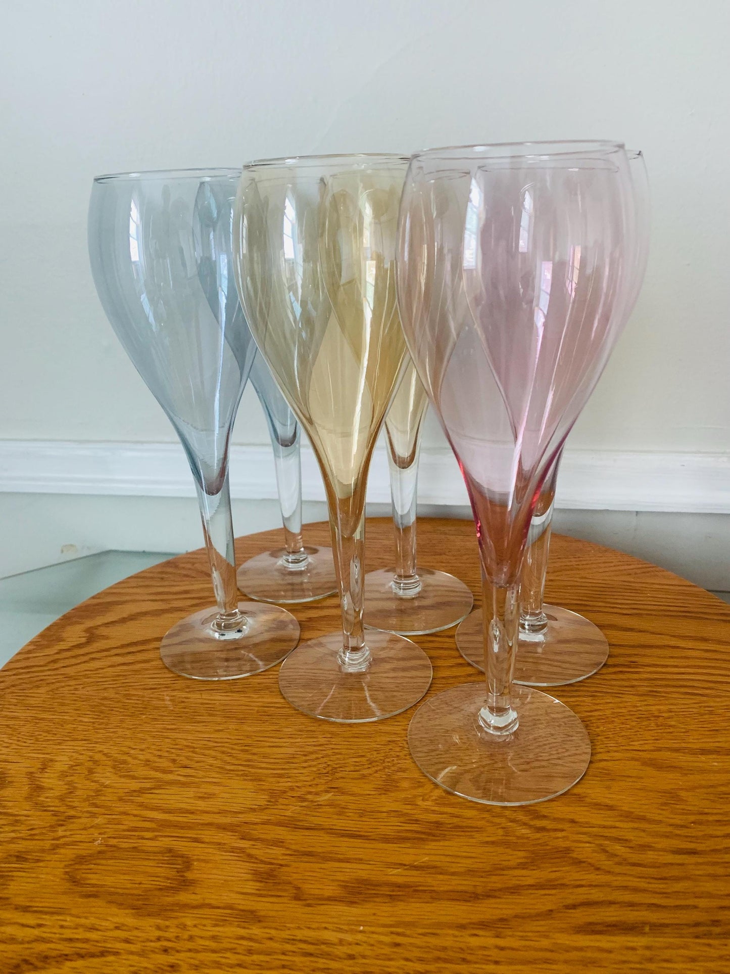 Vintage Set of 6 Iridescent Pastel Wine Glasses