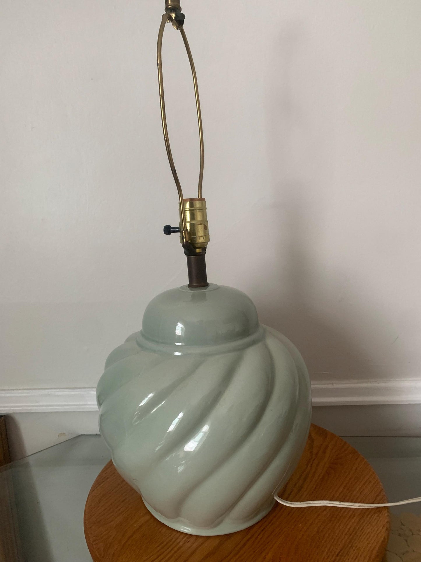 Retro Medium  Sage Ceramic Swirl Table Lamp No Shade