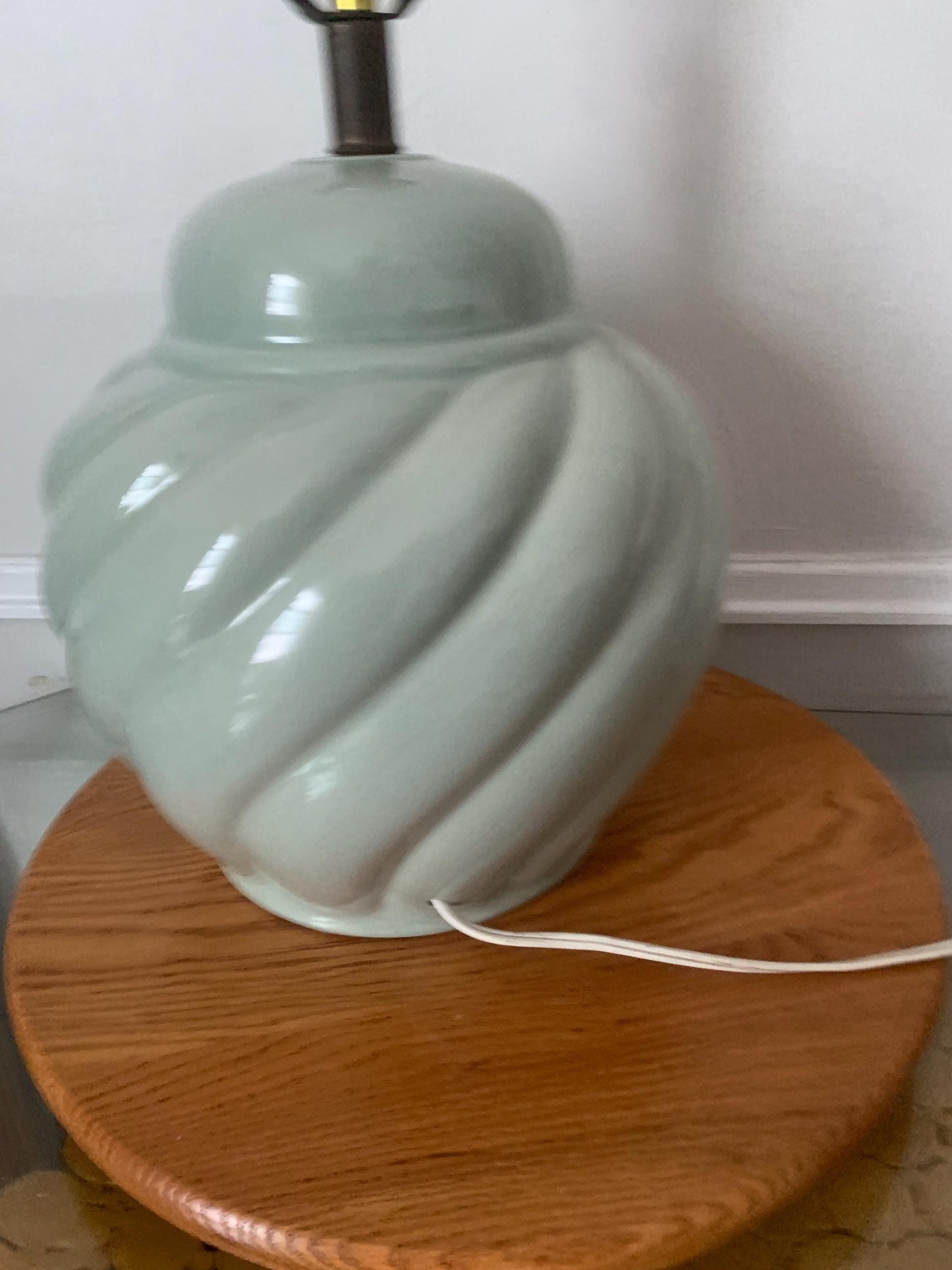 Retro Medium  Sage Ceramic Swirl Table Lamp No Shade