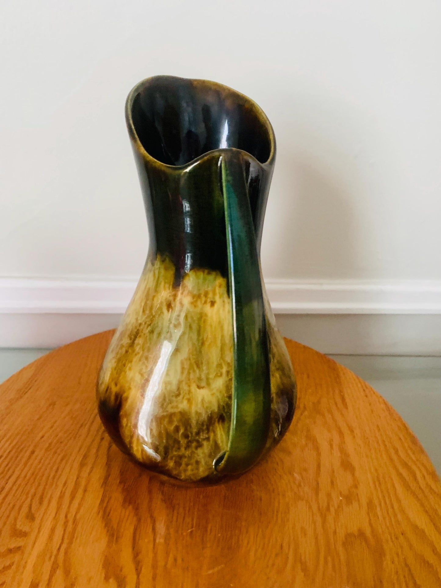 Tall Vintage Brown Drip Glaze Pottery Jug with Handle Made in Canada