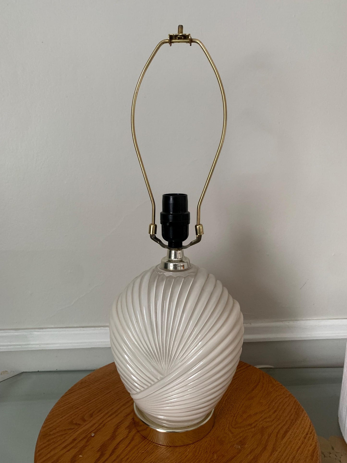 Medium Retro 1980s White Art Deco Inspired Shell Table Lamp Shade Not Included