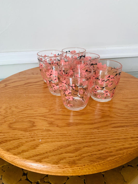 Vintage Set of 6 Cherry Blossom Juice Glasses