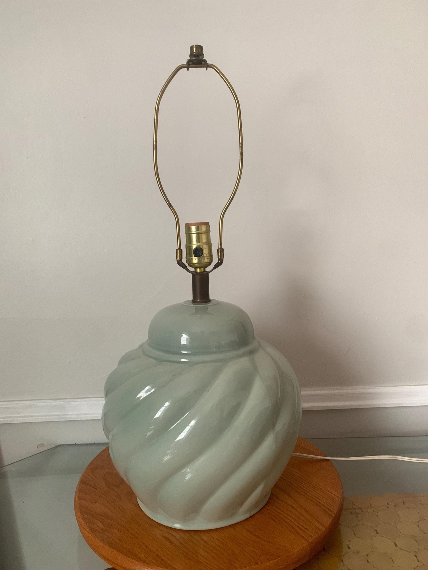 Retro Medium  Sage Ceramic Swirl Table Lamp No Shade