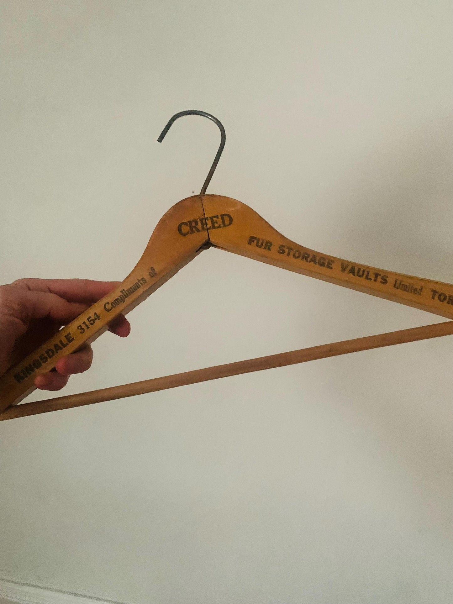 Set of 6 Vintage Hard Wood Top Hangers with Store Names