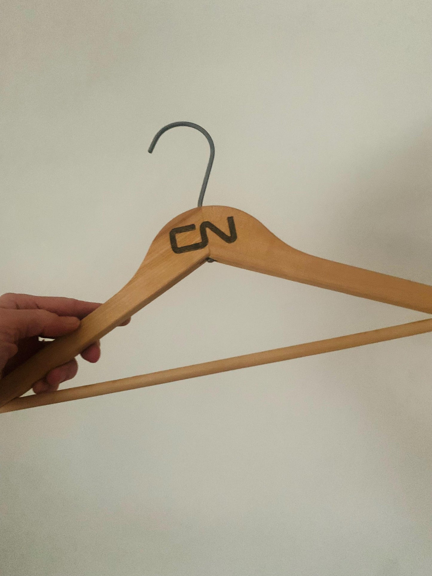 Set of 6 Vintage Hard Wood Top Hangers with Store Names