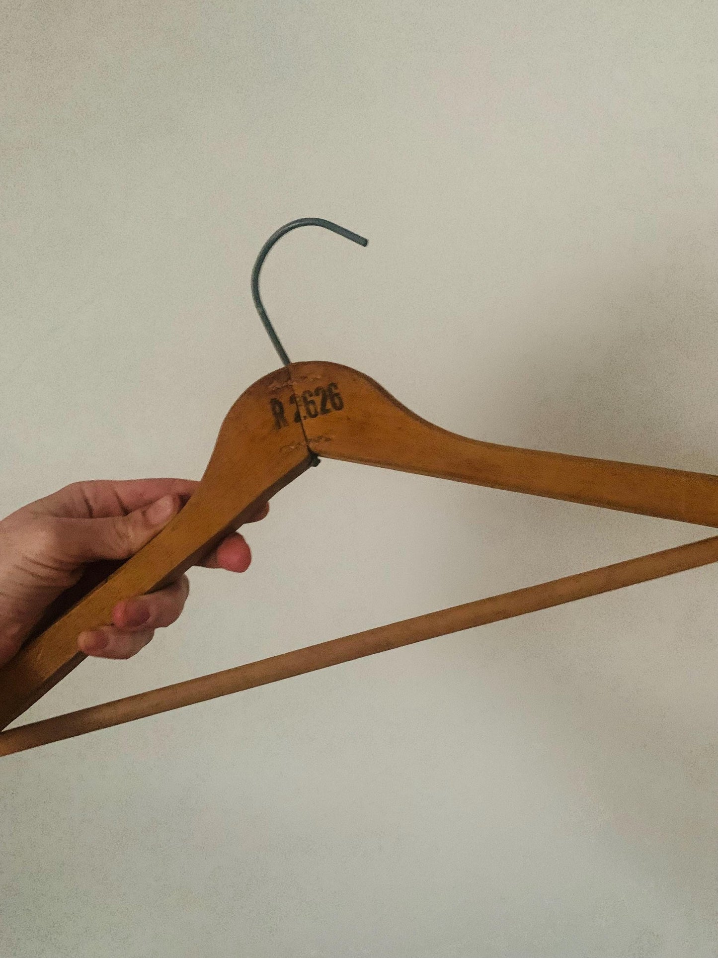 Set of 6 Vintage Hard Wood Top Hangers with Store Names