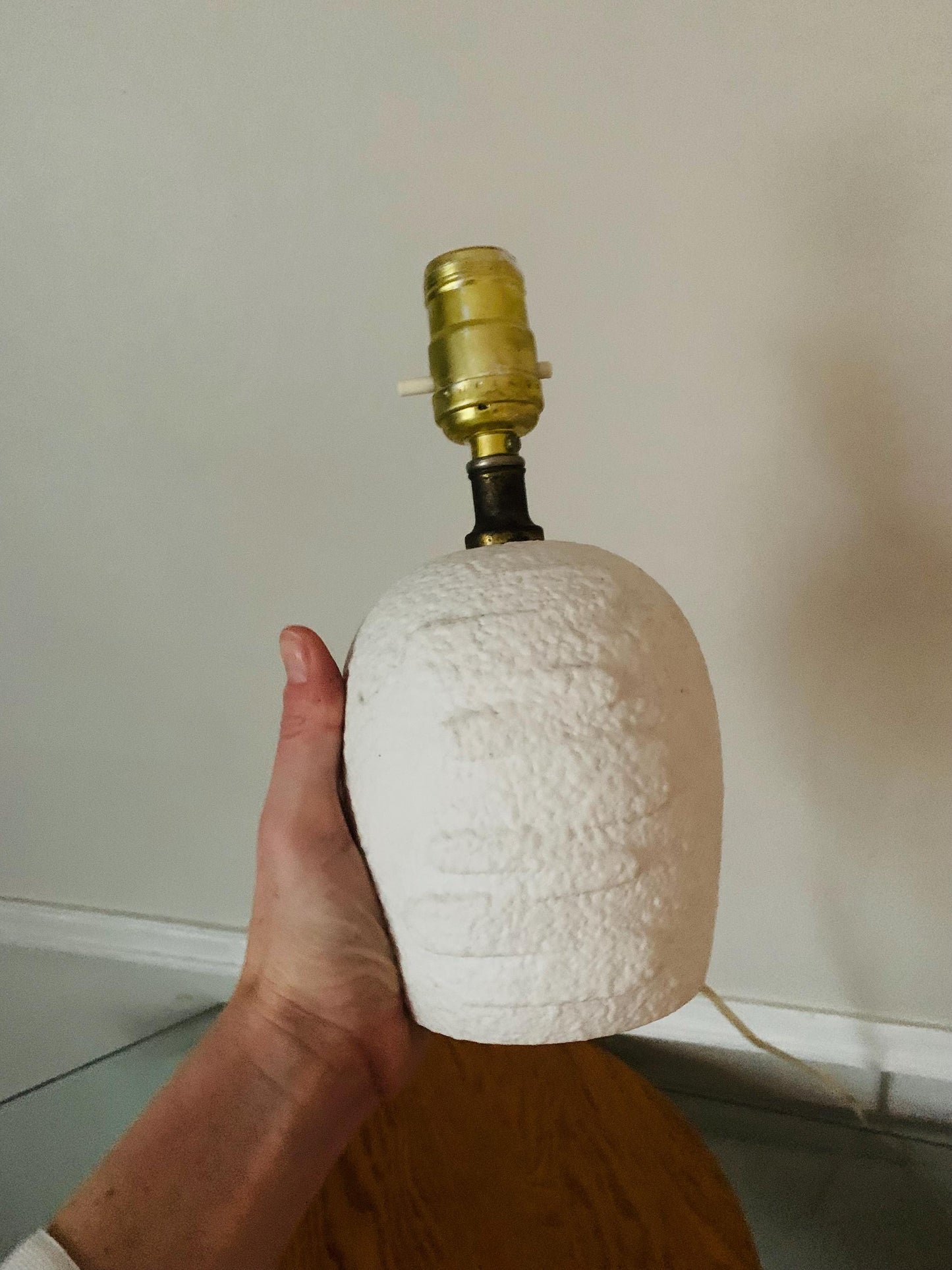 Vintage  Small Textured White Ceramic Lamp No Shade
