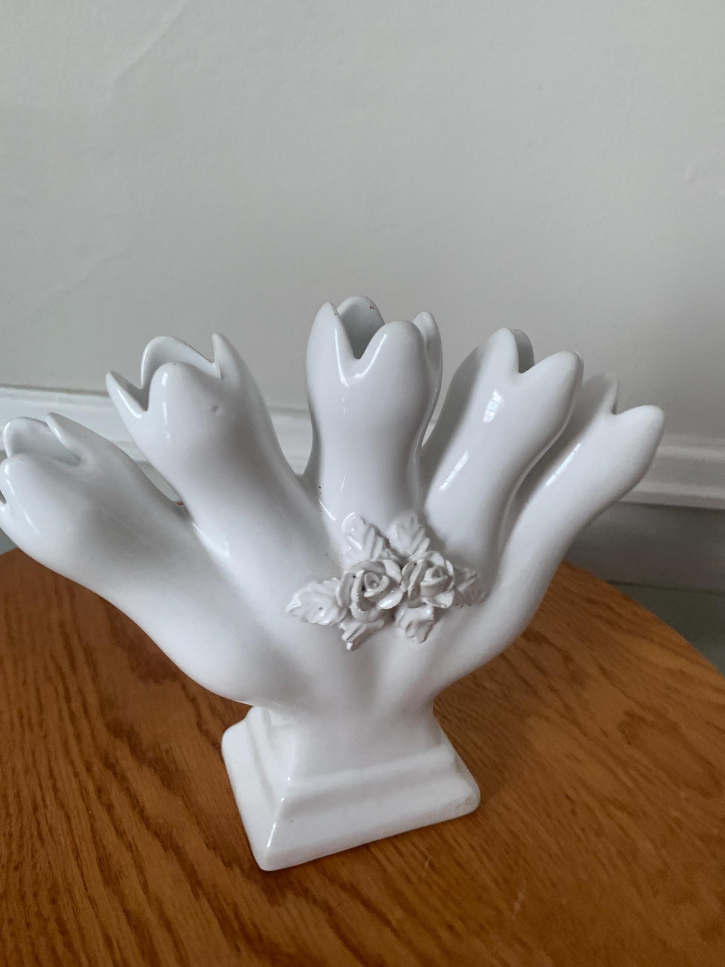 Vintage White Ceramic Five Finger Vase Made in Portugal