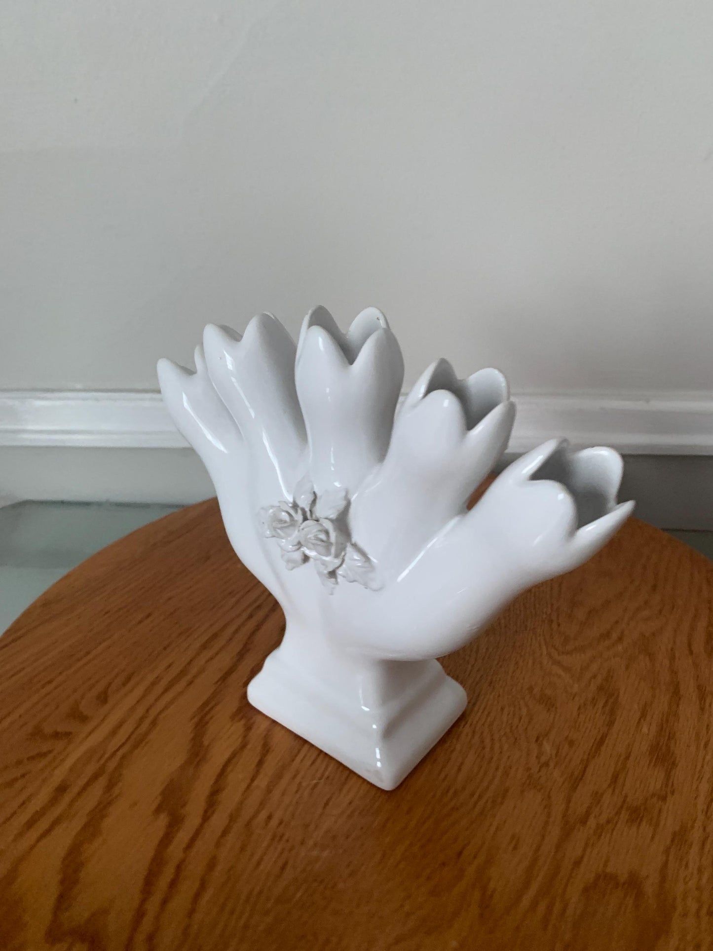 Vintage White Ceramic Five Finger Vase Made in Portugal