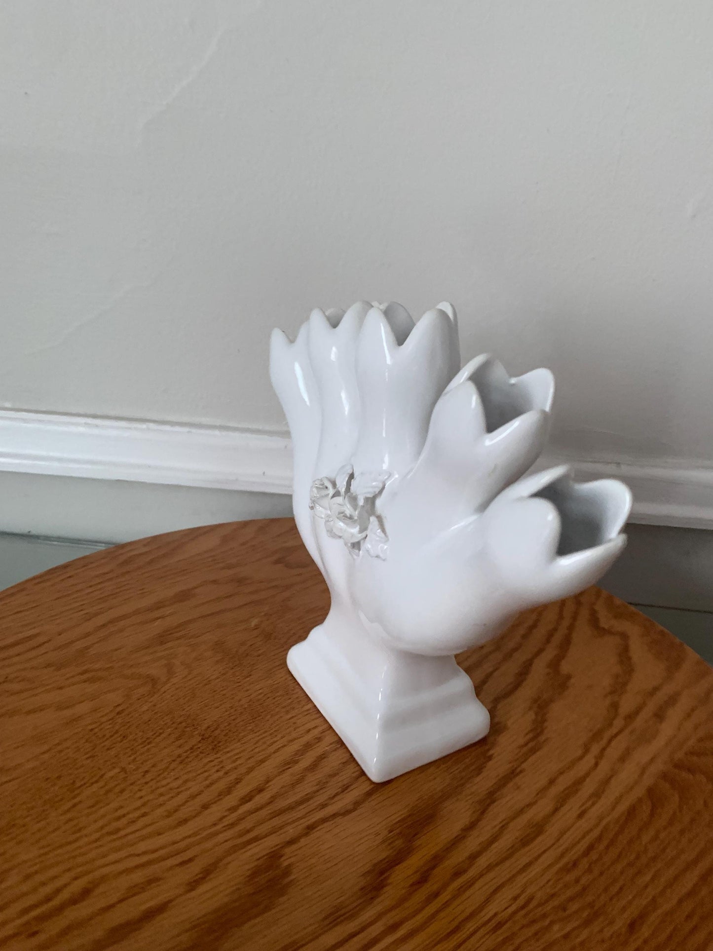 Vintage White Ceramic Five Finger Vase Made in Portugal