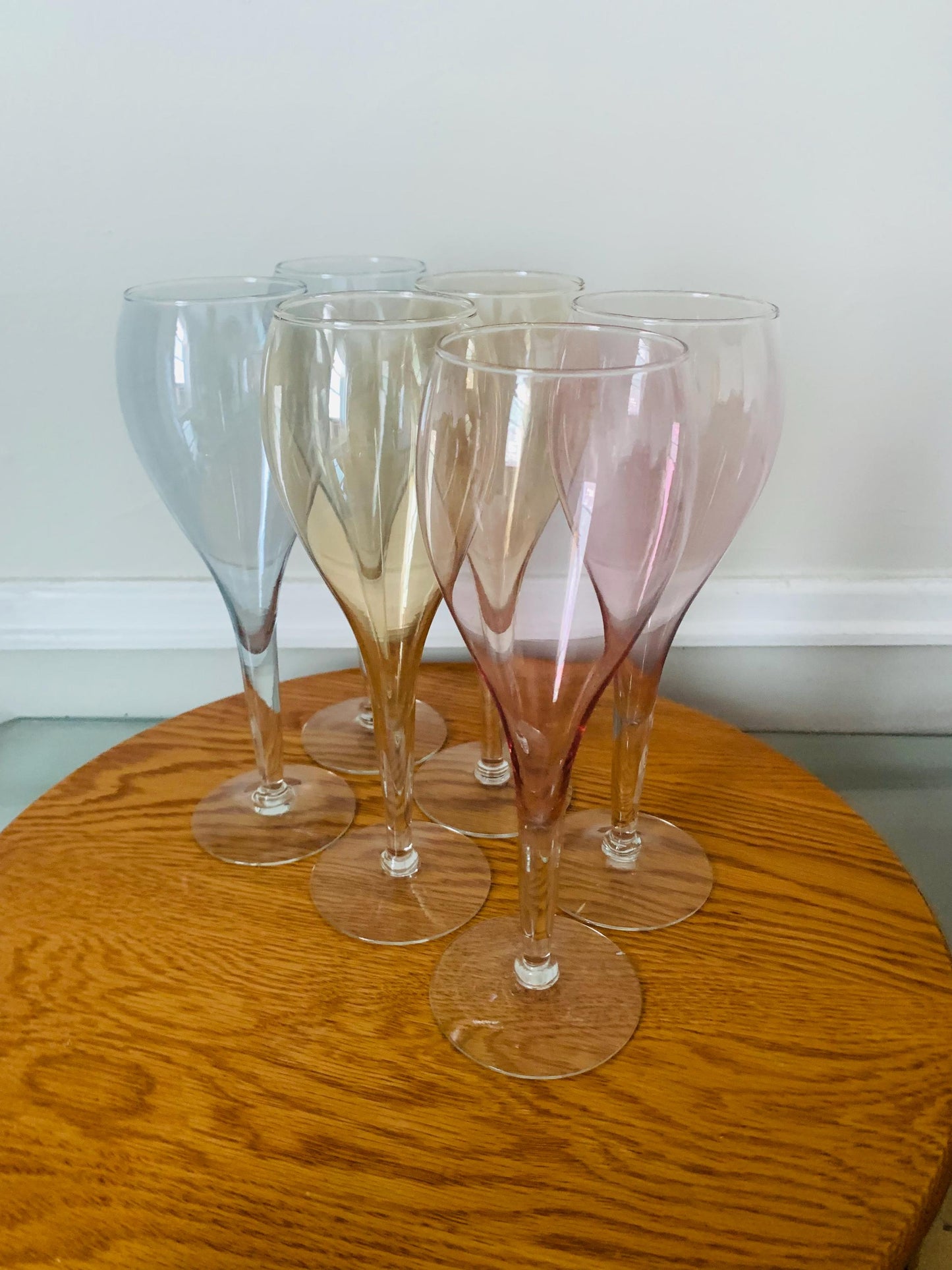 Vintage Set of 6 Iridescent Pastel Wine Glasses