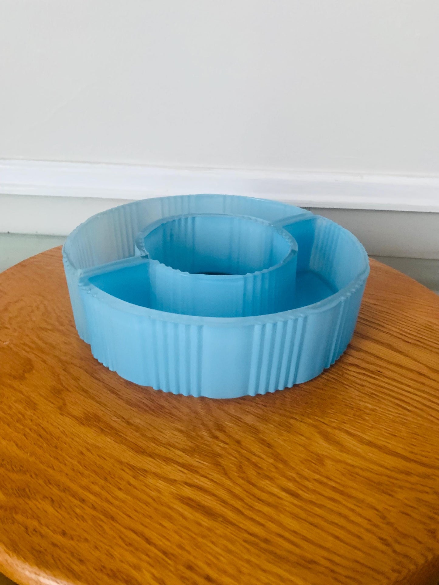 Vintage Light Blue Satin Glass 2 Piece Ring Flower Vase
