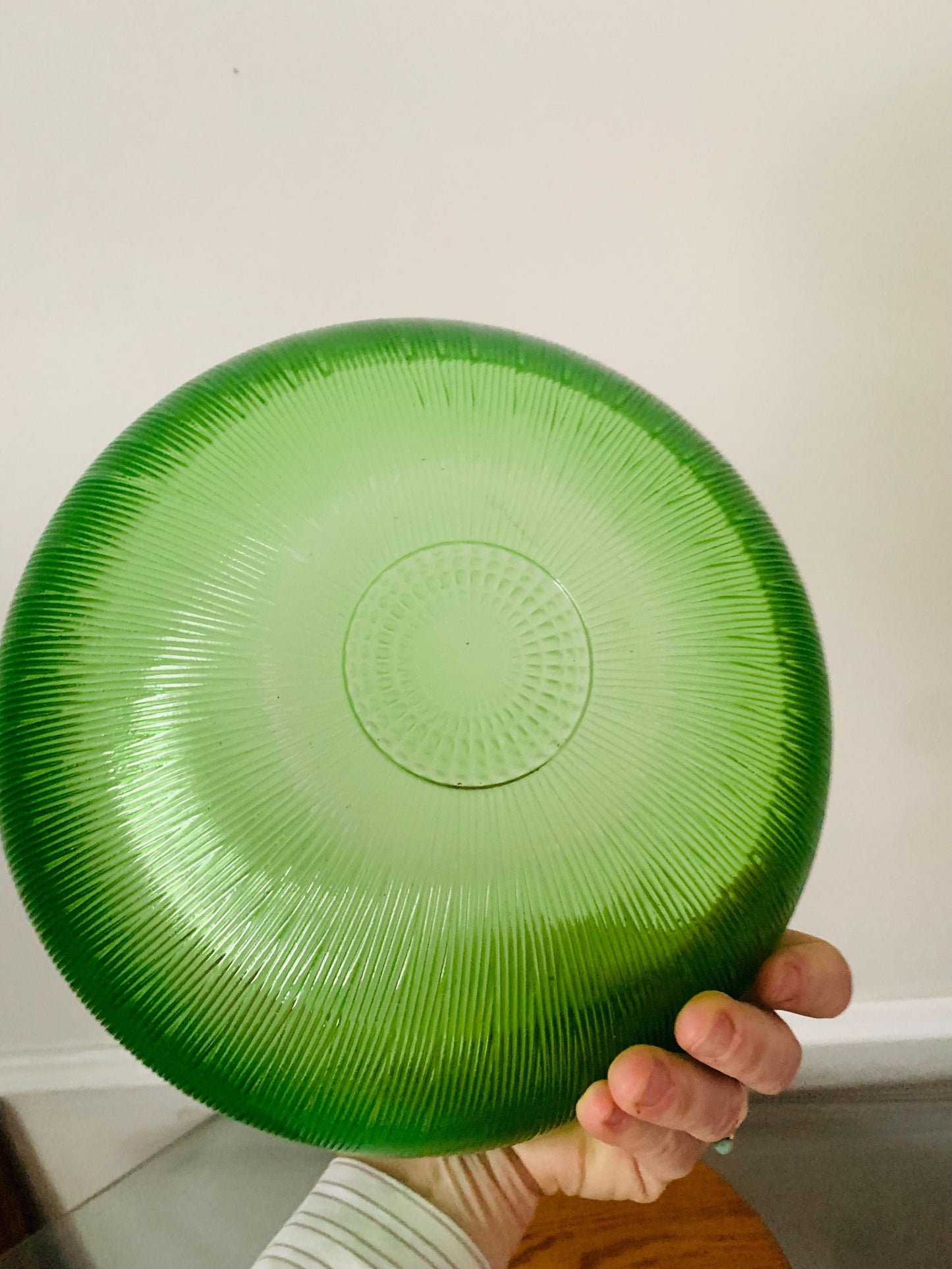 Vintage Medium Ribbed Clear Lime Green Glass Bowl