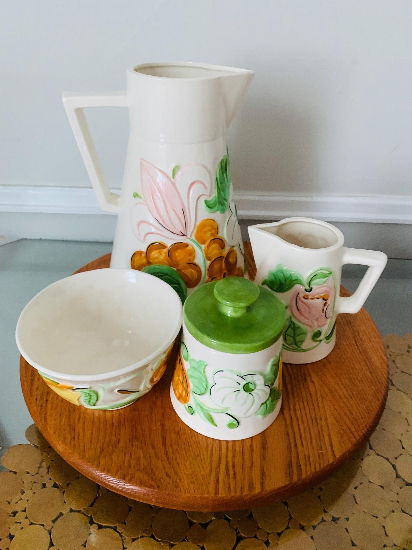 Vintage Set of 4 Hand Painted Ceramic Pitcher Set Made in Canada