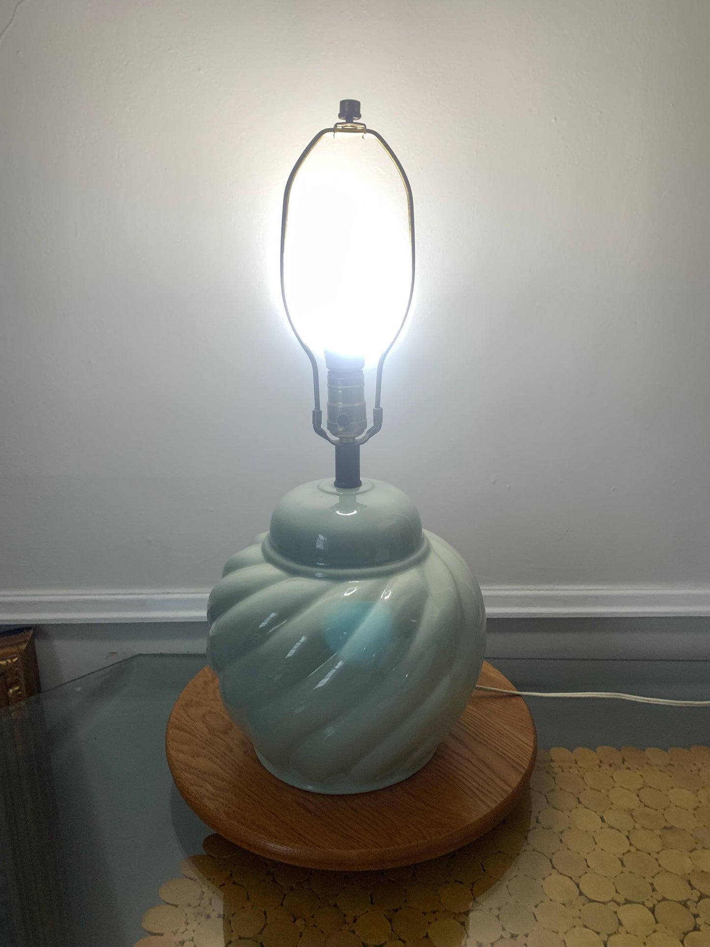 Retro Medium  Sage Ceramic Swirl Table Lamp No Shade