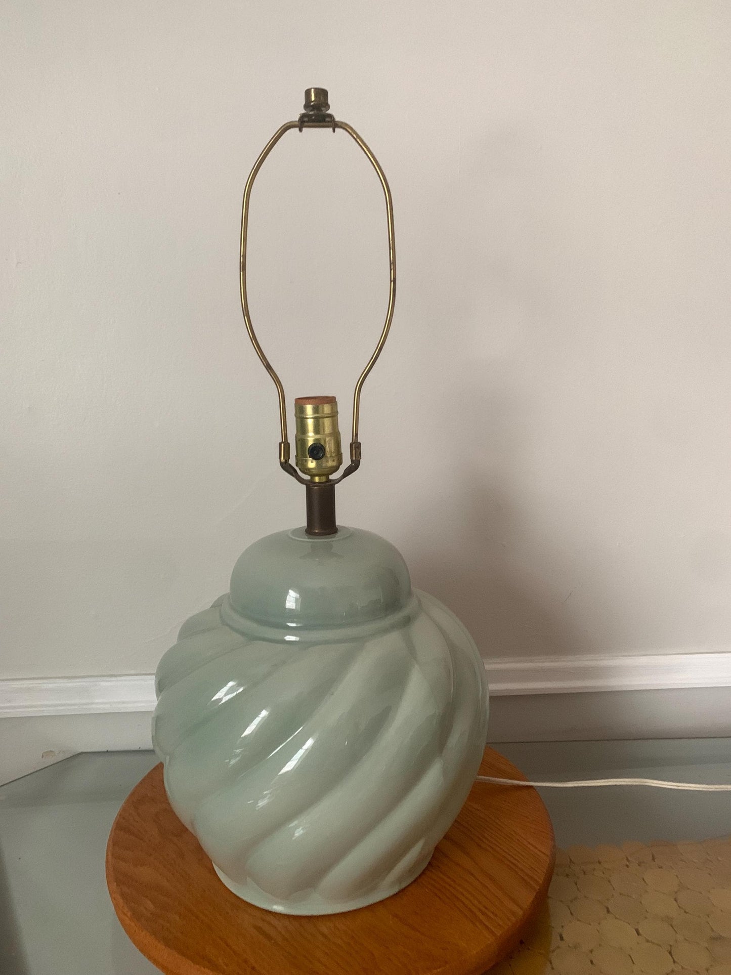Retro Medium  Sage Ceramic Swirl Table Lamp No Shade