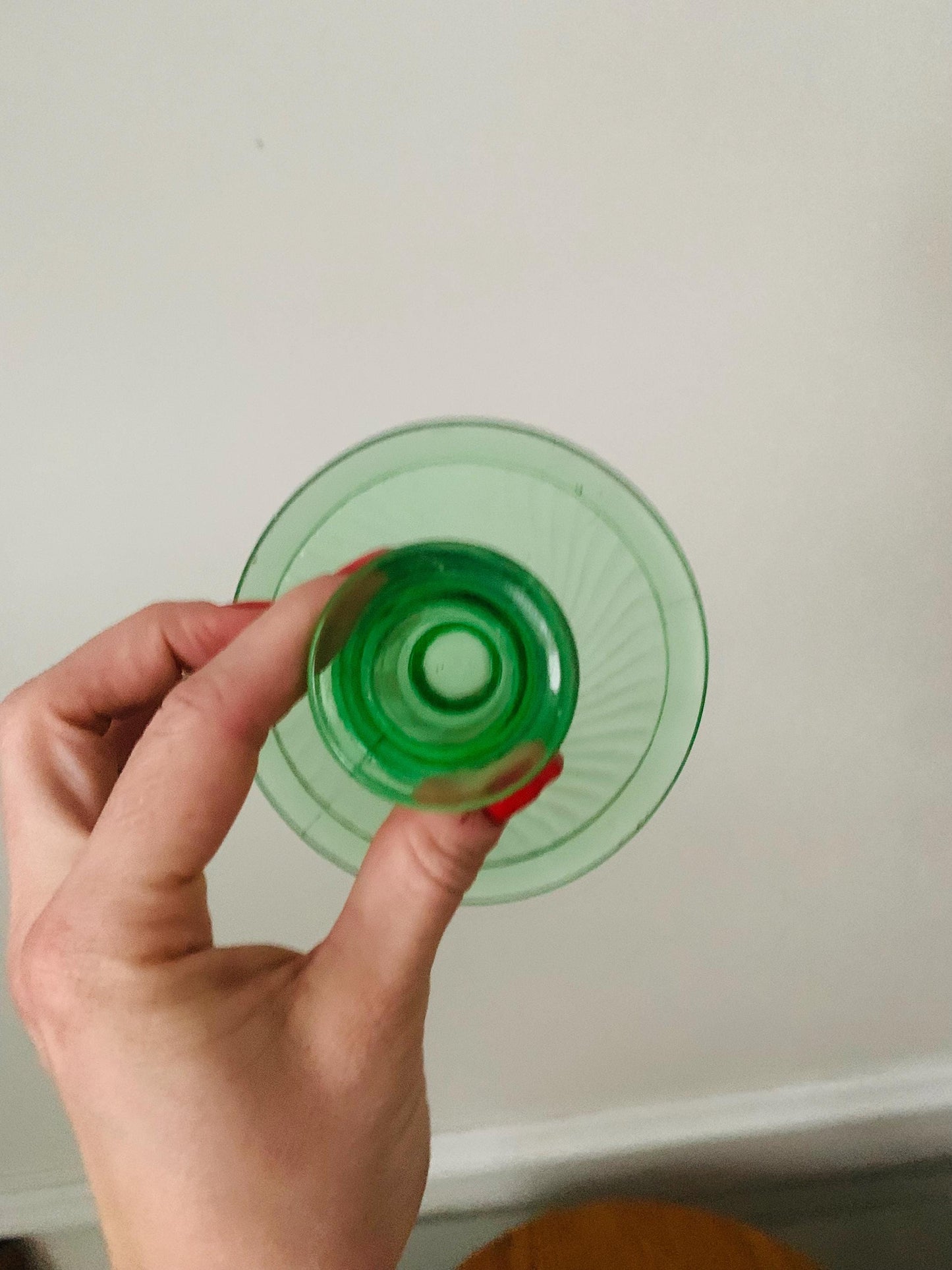 Pair of Vintage Green Glass Candlesticks