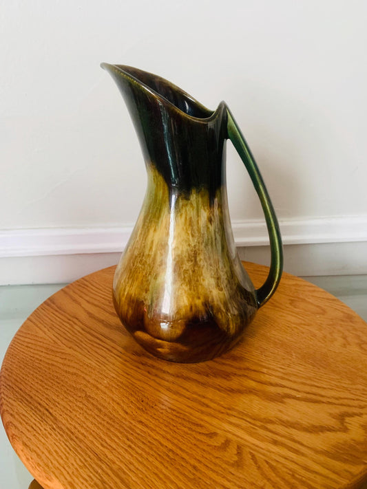 Tall Vintage Brown Drip Glaze Pottery Jug with Handle Made in Canada