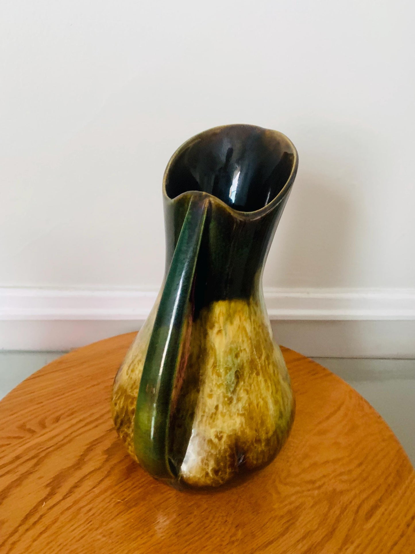 Tall Vintage Brown Drip Glaze Pottery Jug with Handle Made in Canada