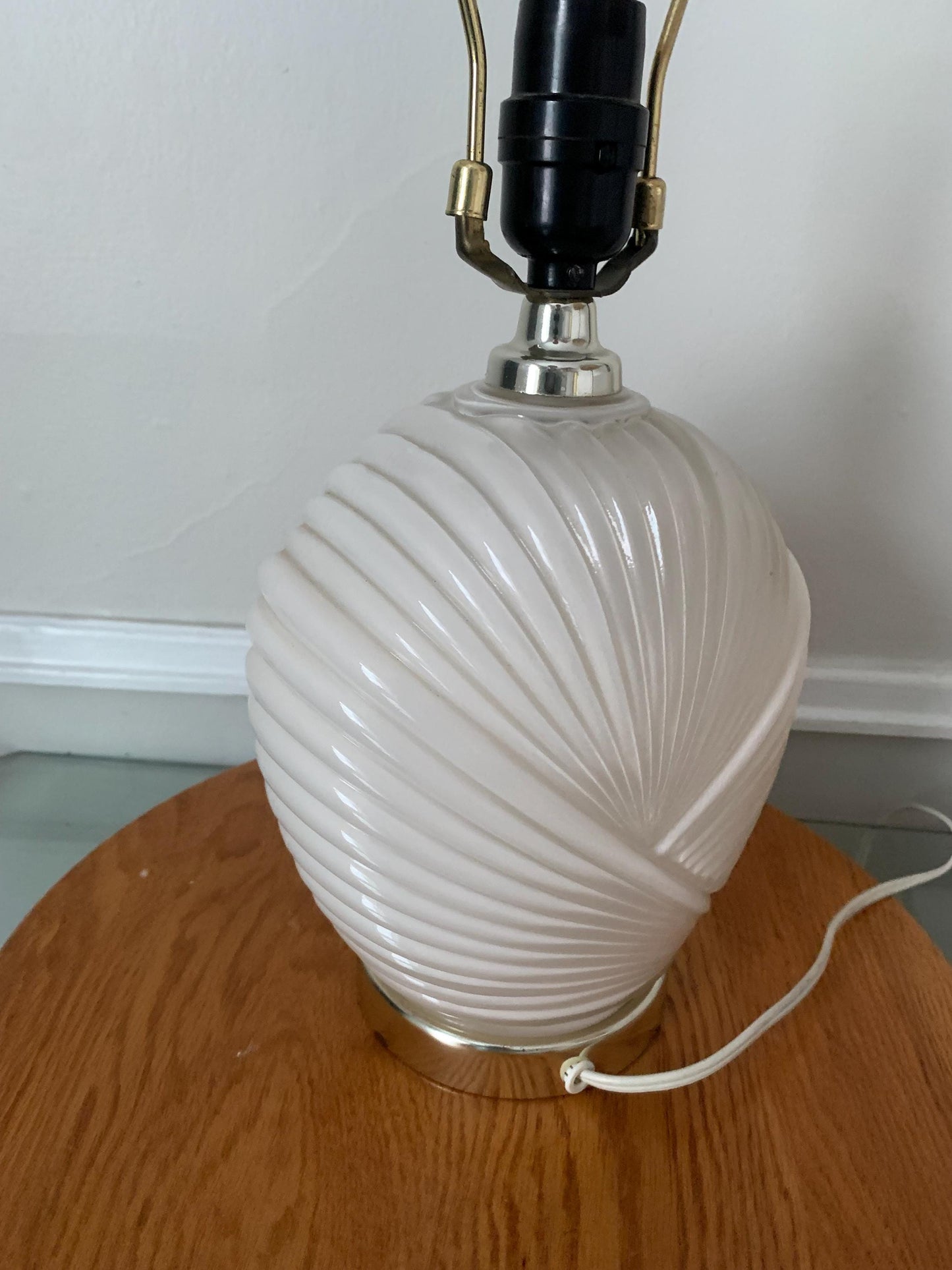 Medium Retro 1980s White Art Deco Inspired Shell Table Lamp Shade Not Included