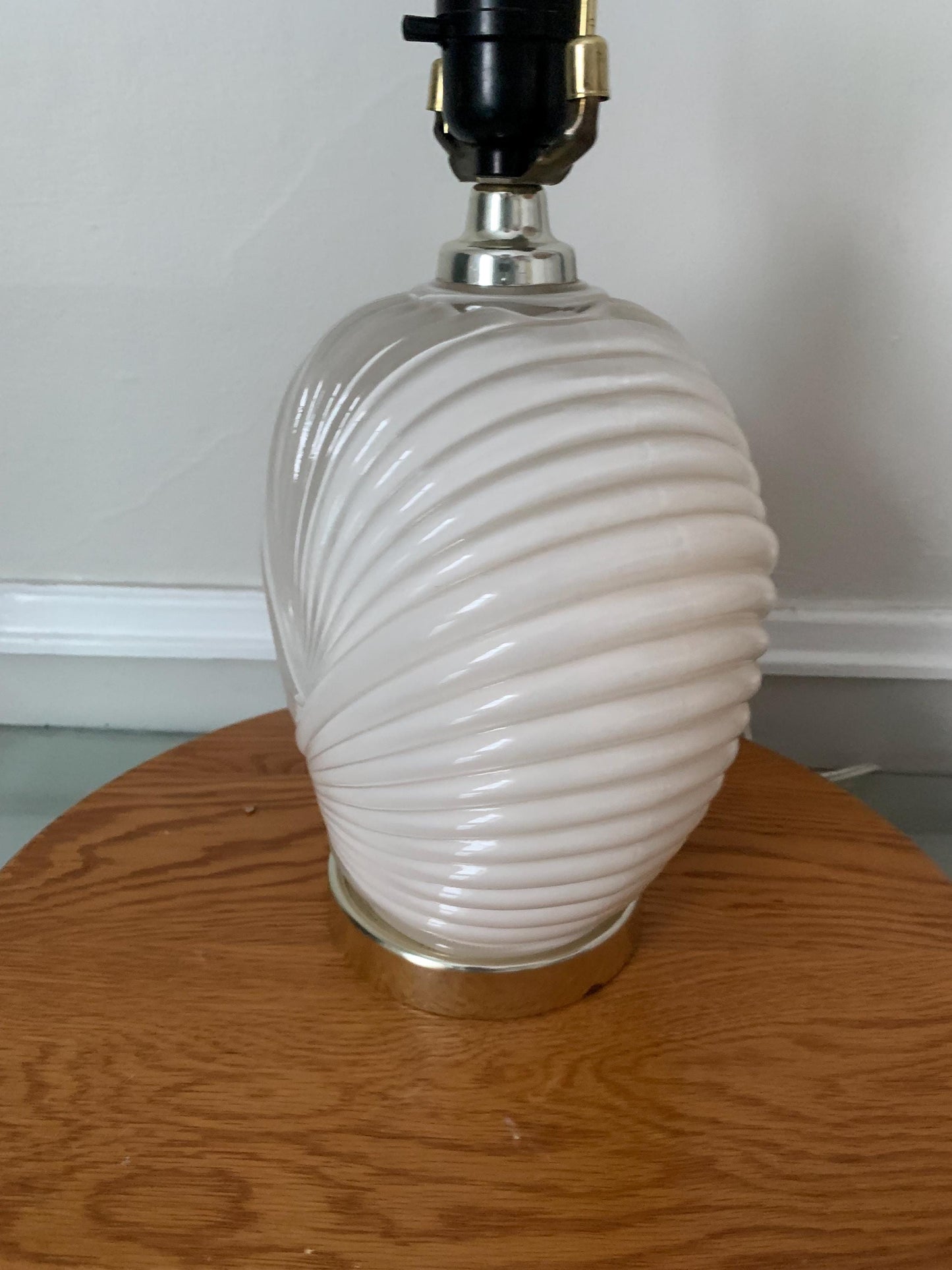 Medium Retro 1980s White Art Deco Inspired Shell Table Lamp Shade Not Included
