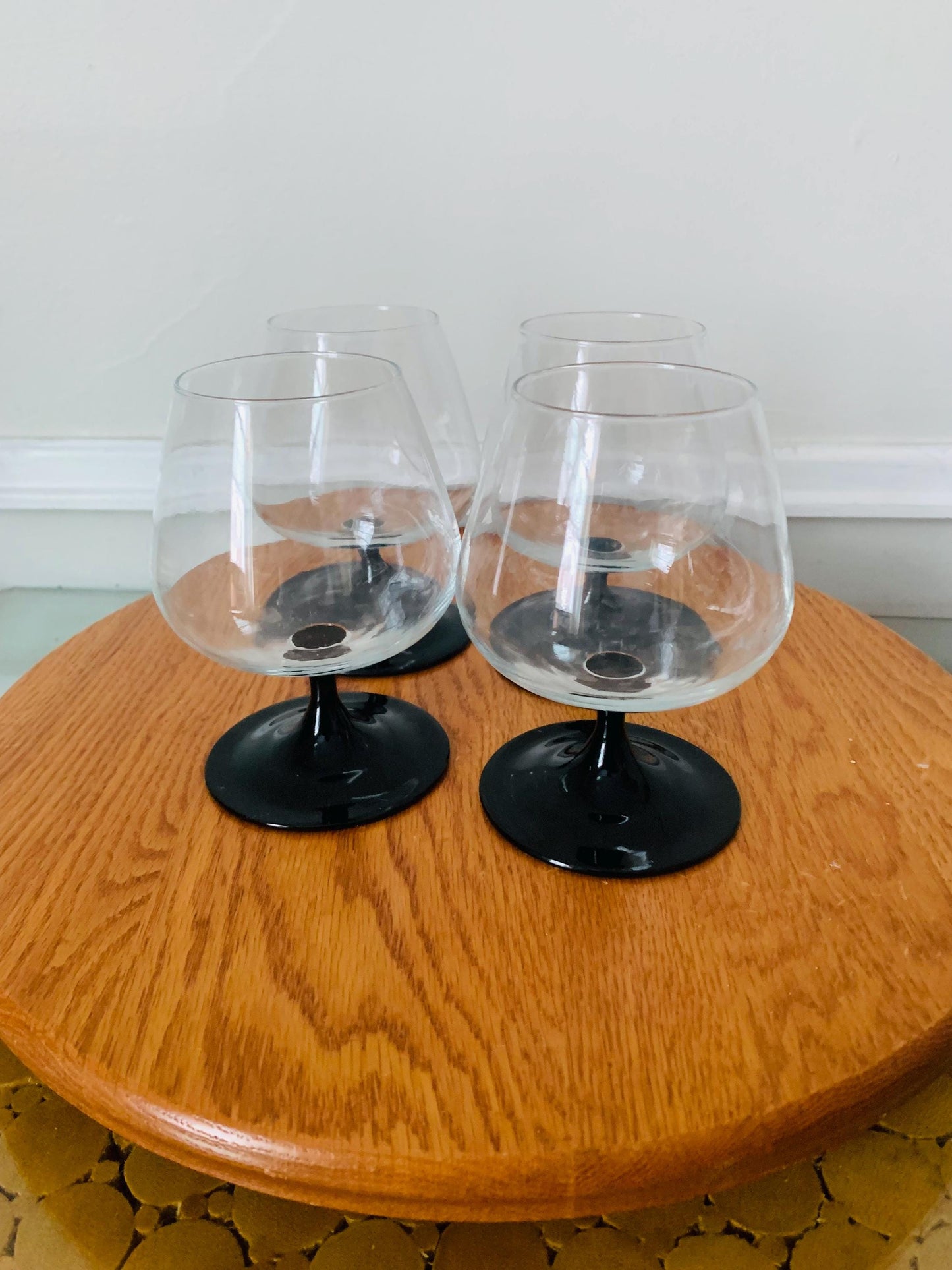 Set of 4 Black Stem Snifter Cognac Glasses
