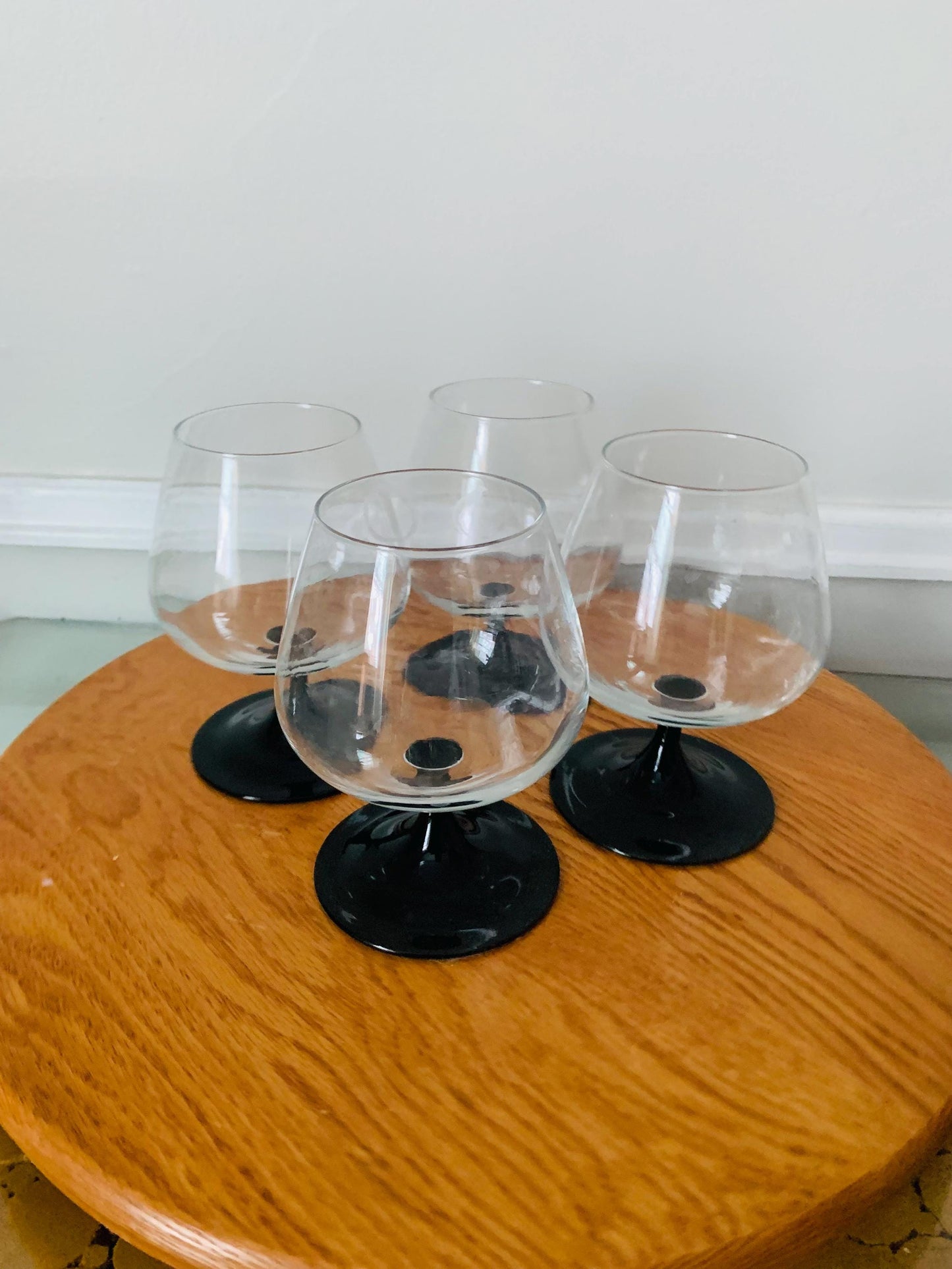 Set of 4 Black Stem Snifter Cognac Glasses