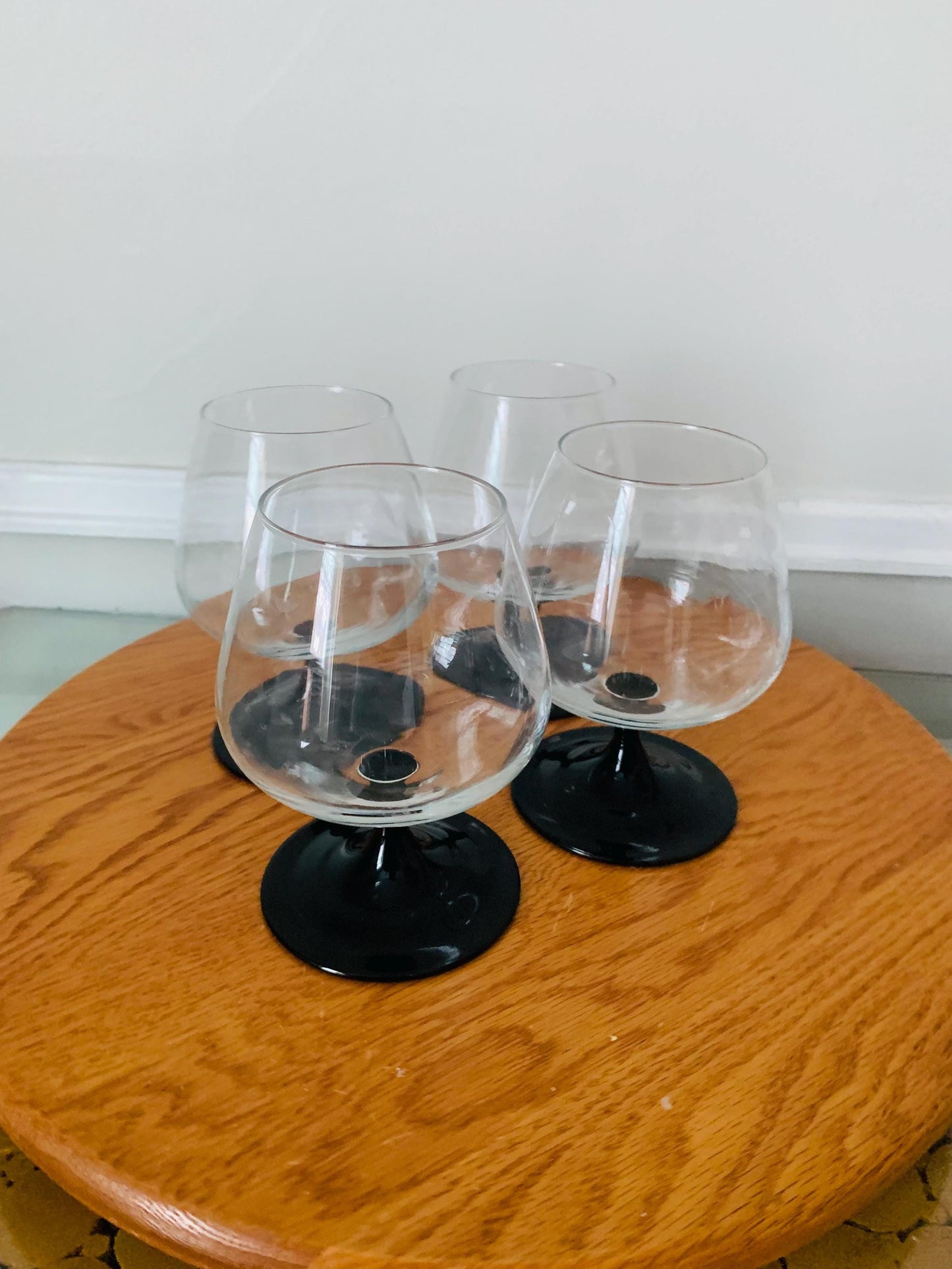 Set of 4 Black Stem Snifter Cognac Glasses