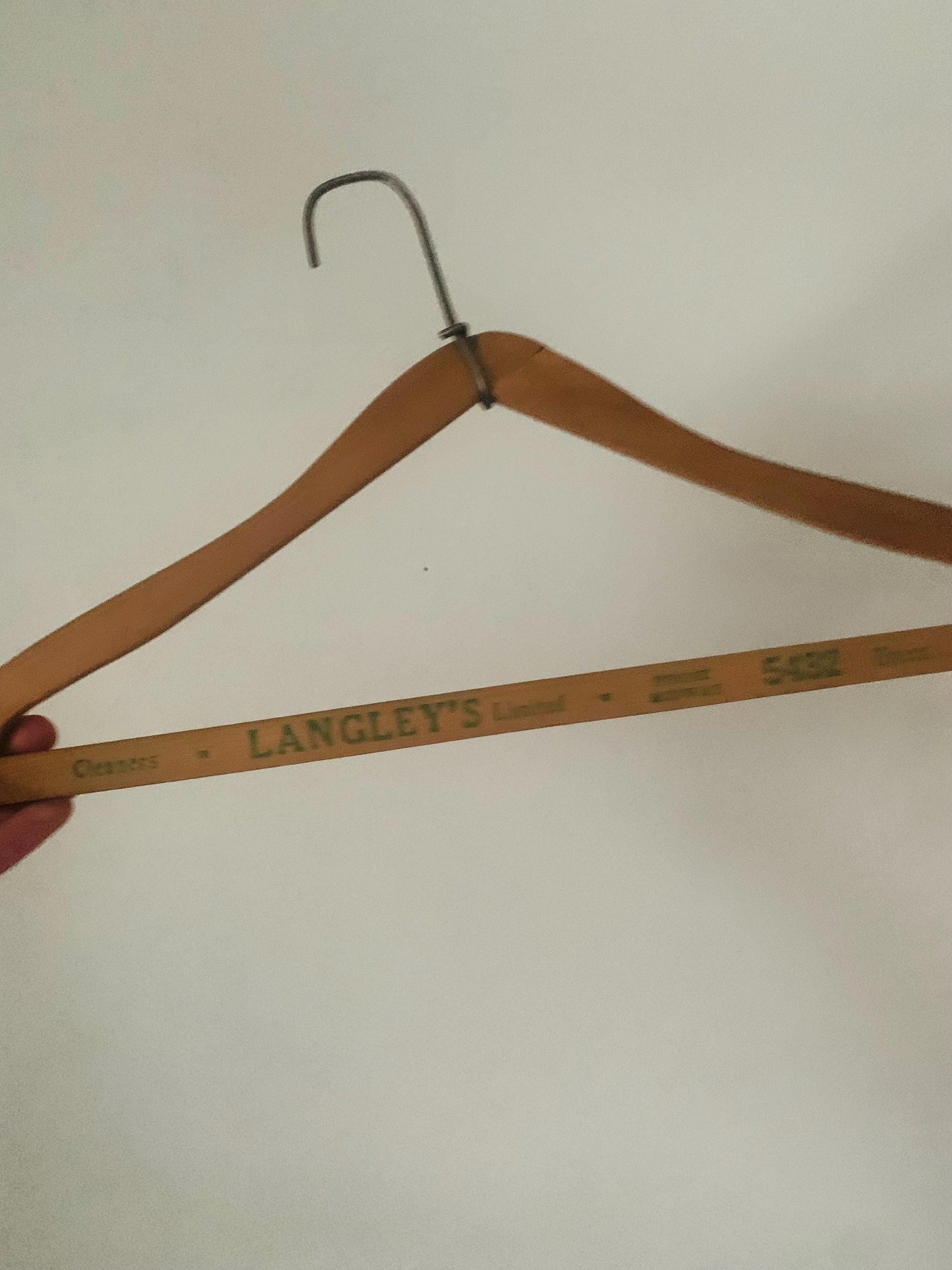 Set of 6 Vintage Hard Wood Top Hangers with Store Names