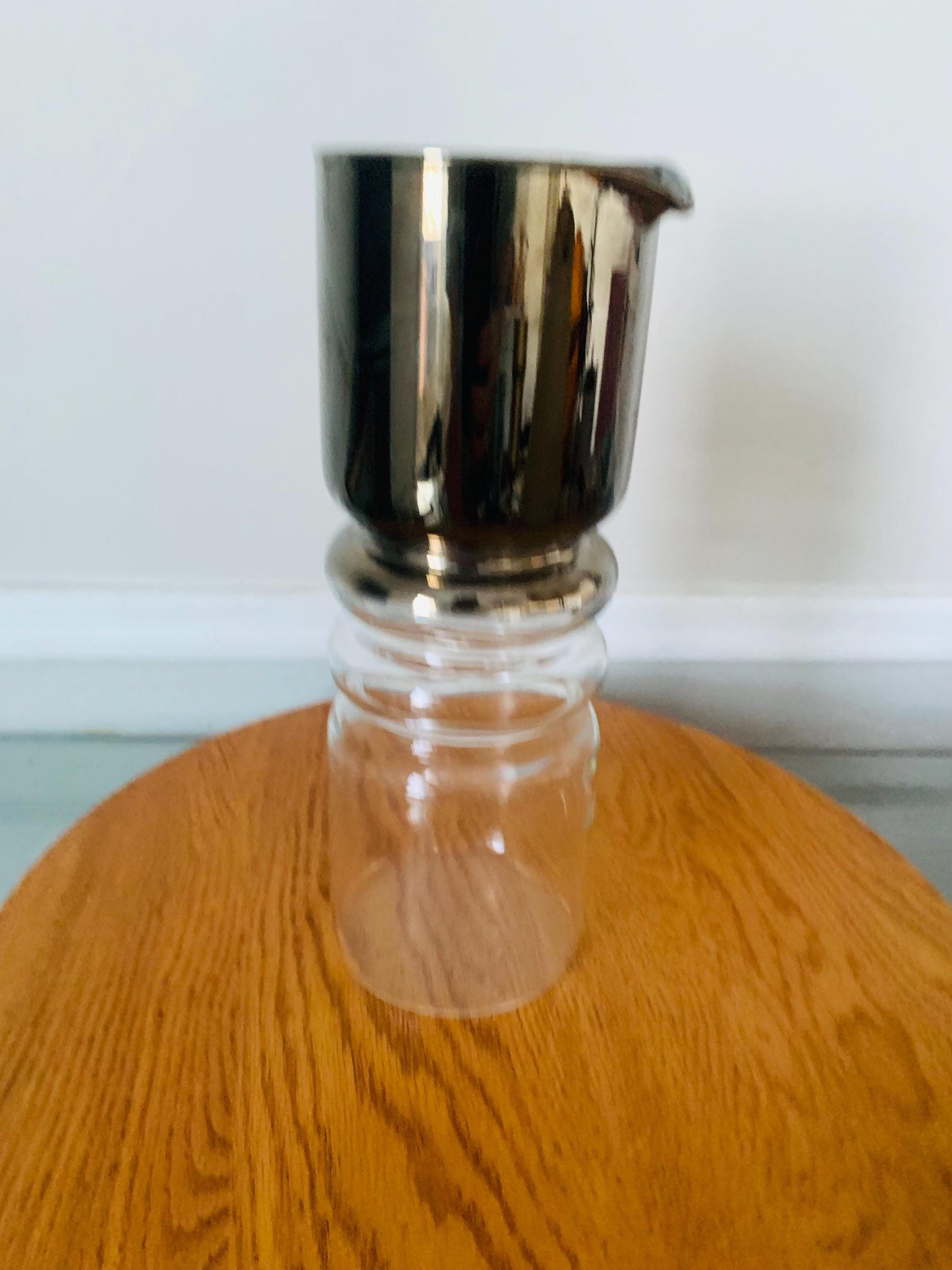 Vintage Tall MCM Silver Fade Glass Decanter