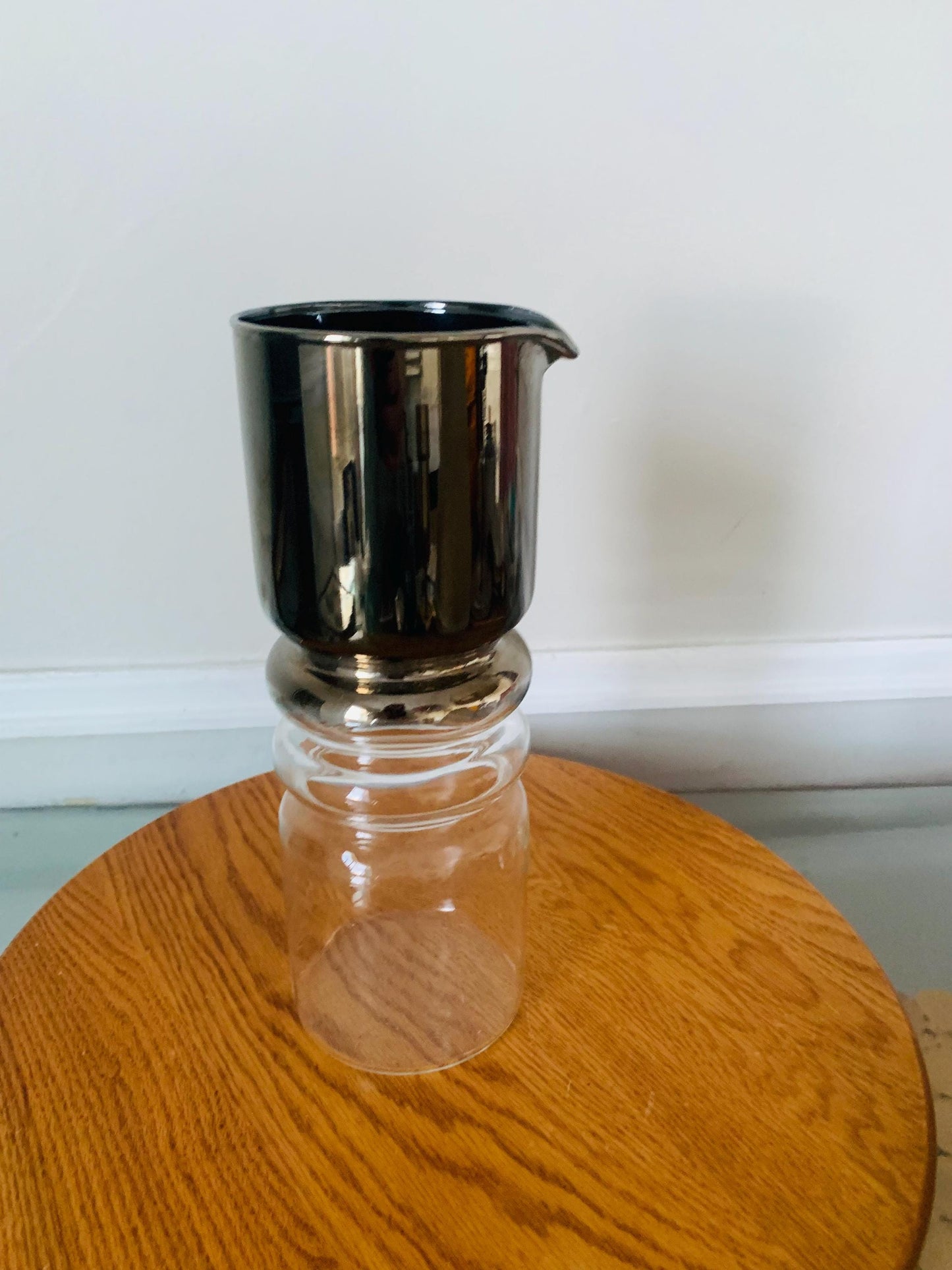 Vintage Tall MCM Silver Fade Glass Decanter