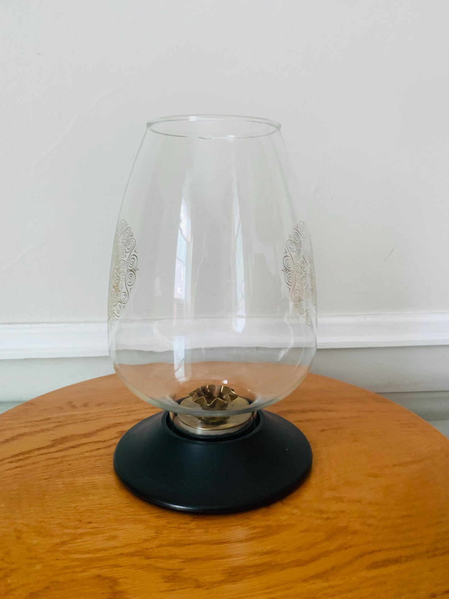 MCM  David Douglas Hurricane Blown Glass Candle Holder with Black Plastic Base