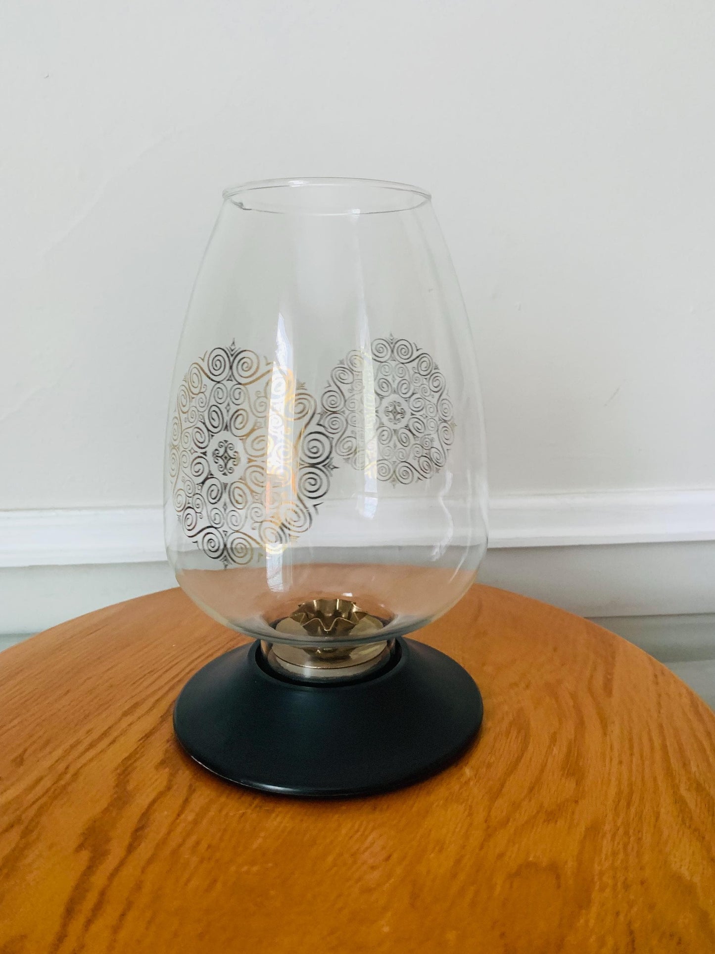 MCM  David Douglas Hurricane Blown Glass Candle Holder with Black Plastic Base