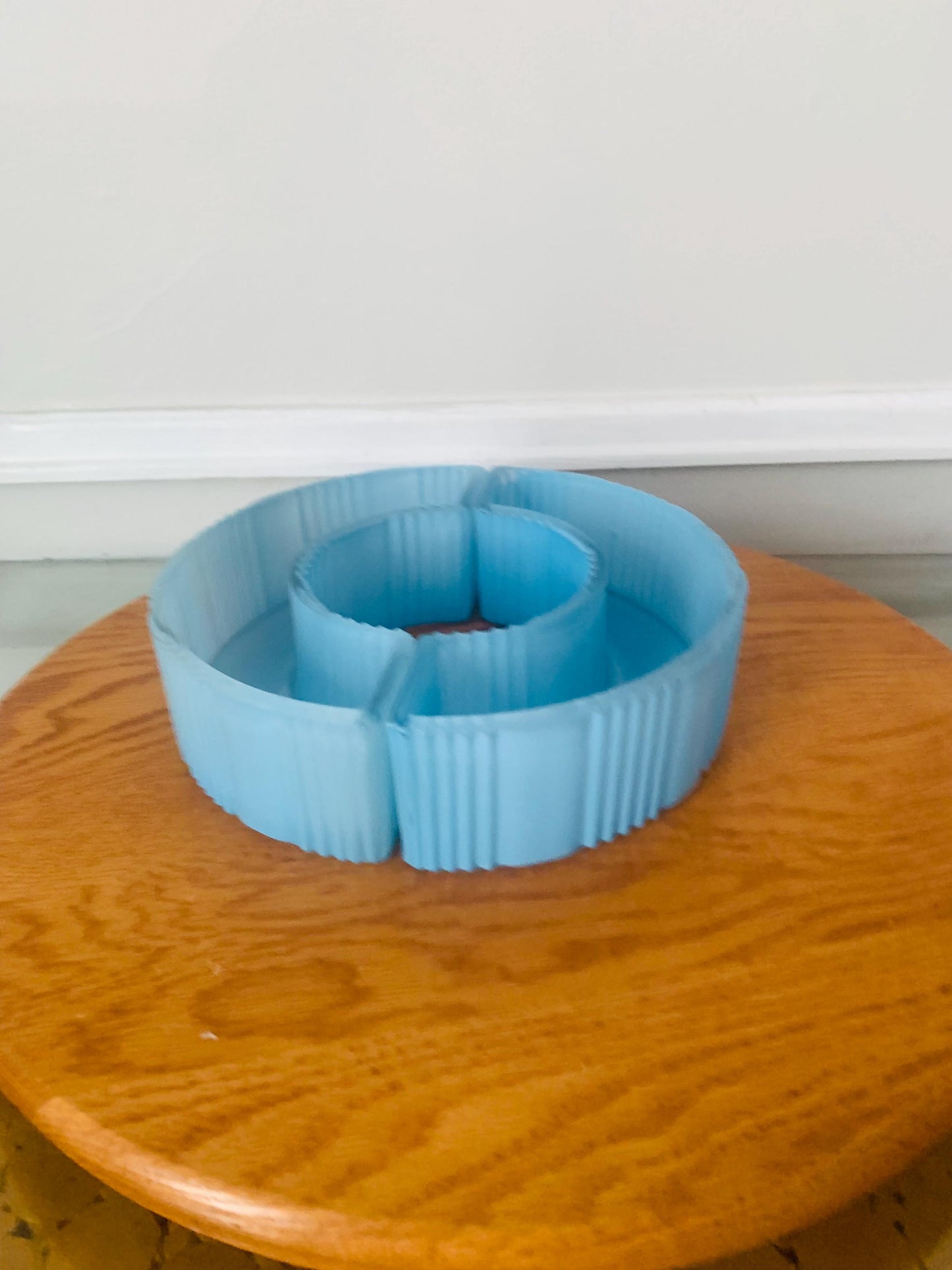 Vintage Light Blue Satin Glass 2 Piece Ring Flower Vase